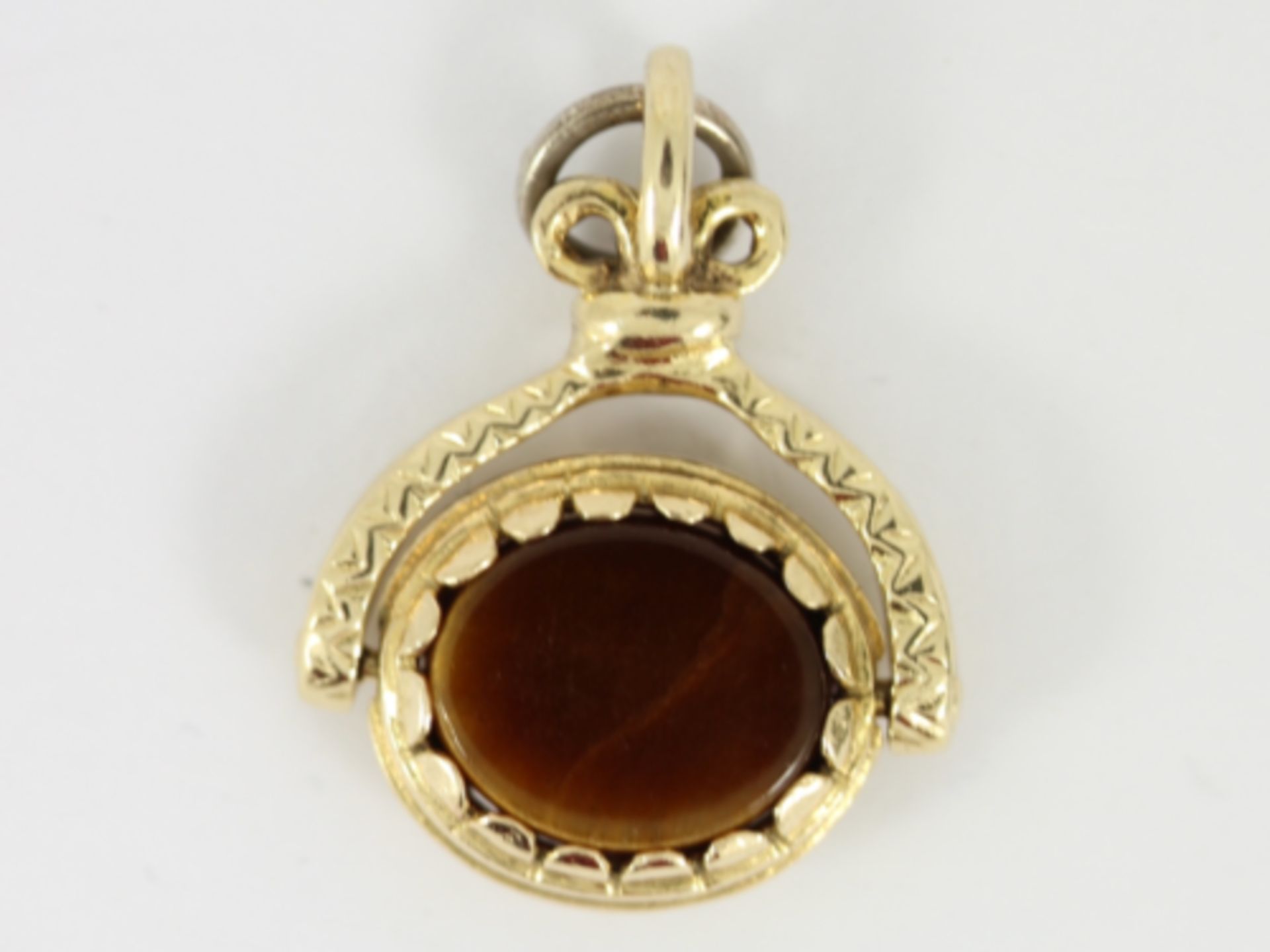 VINTAGE SPINNER FOB 9CT GOLD CARNELIAN TIGERS EYE ALBERT CHAIN 375 4.9G DJ61