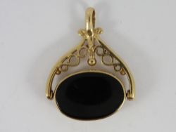 POCKET WATCH ALBERT CHAIN AGATE FOB 9CT GOLD 375 5.3G EO31