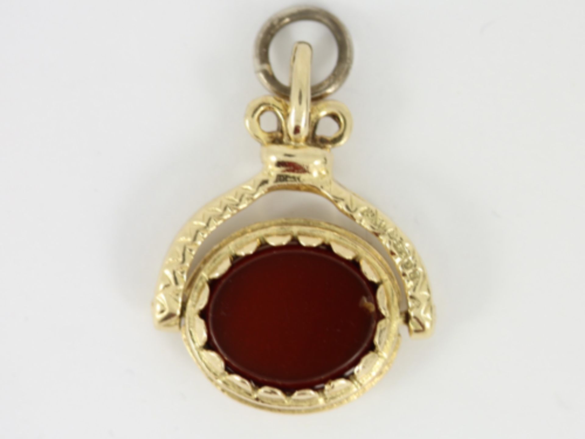 VINTAGE SPINNER FOB 9CT GOLD CARNELIAN TIGERS EYE ALBERT CHAIN 375 4.9G DJ61 - Image 2 of 3