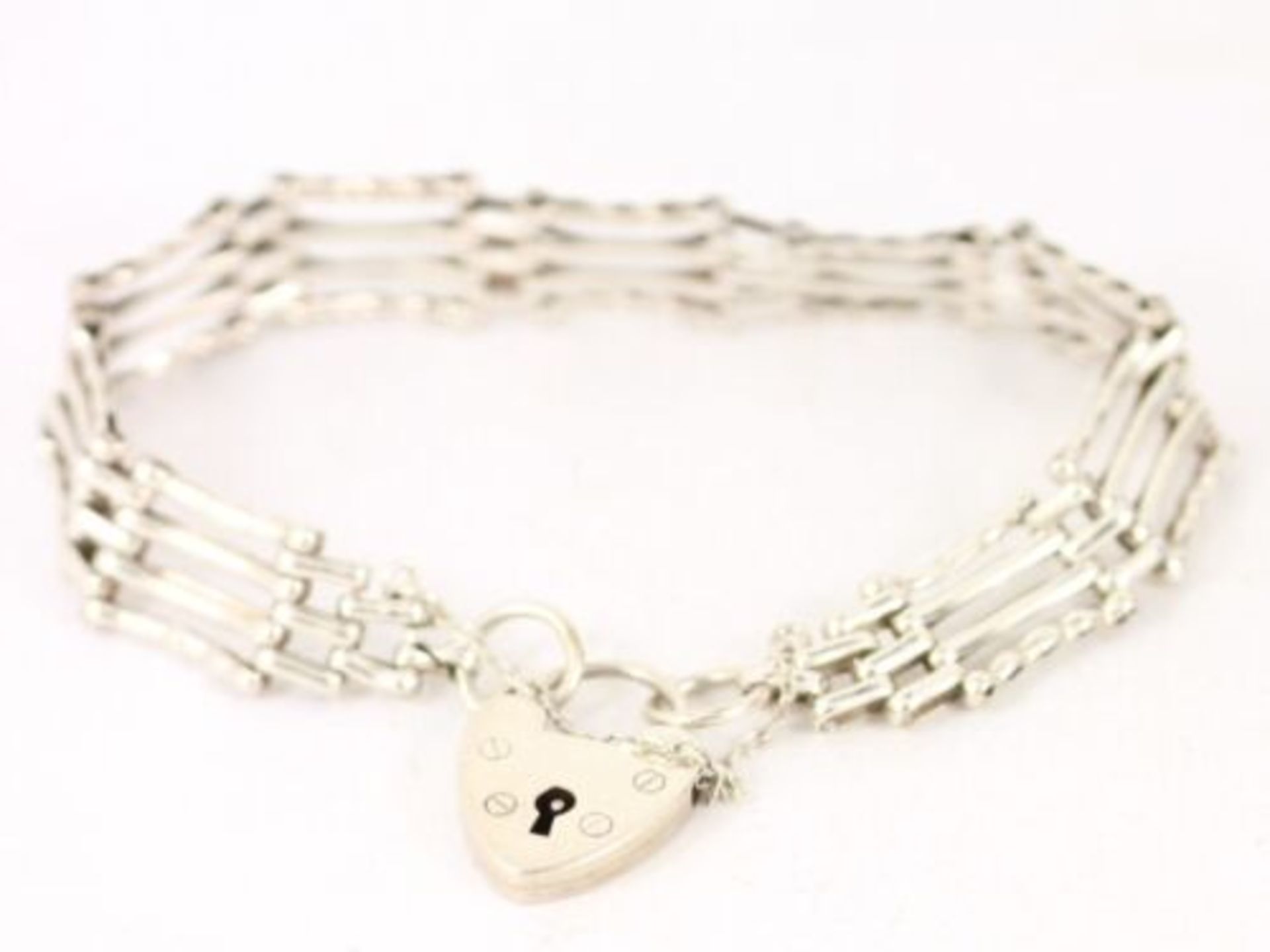 GATE BRACELET STERLING SILVER HEART PADLOCK CLASP LADIES 925 13.7G CM35 - Image 2 of 3