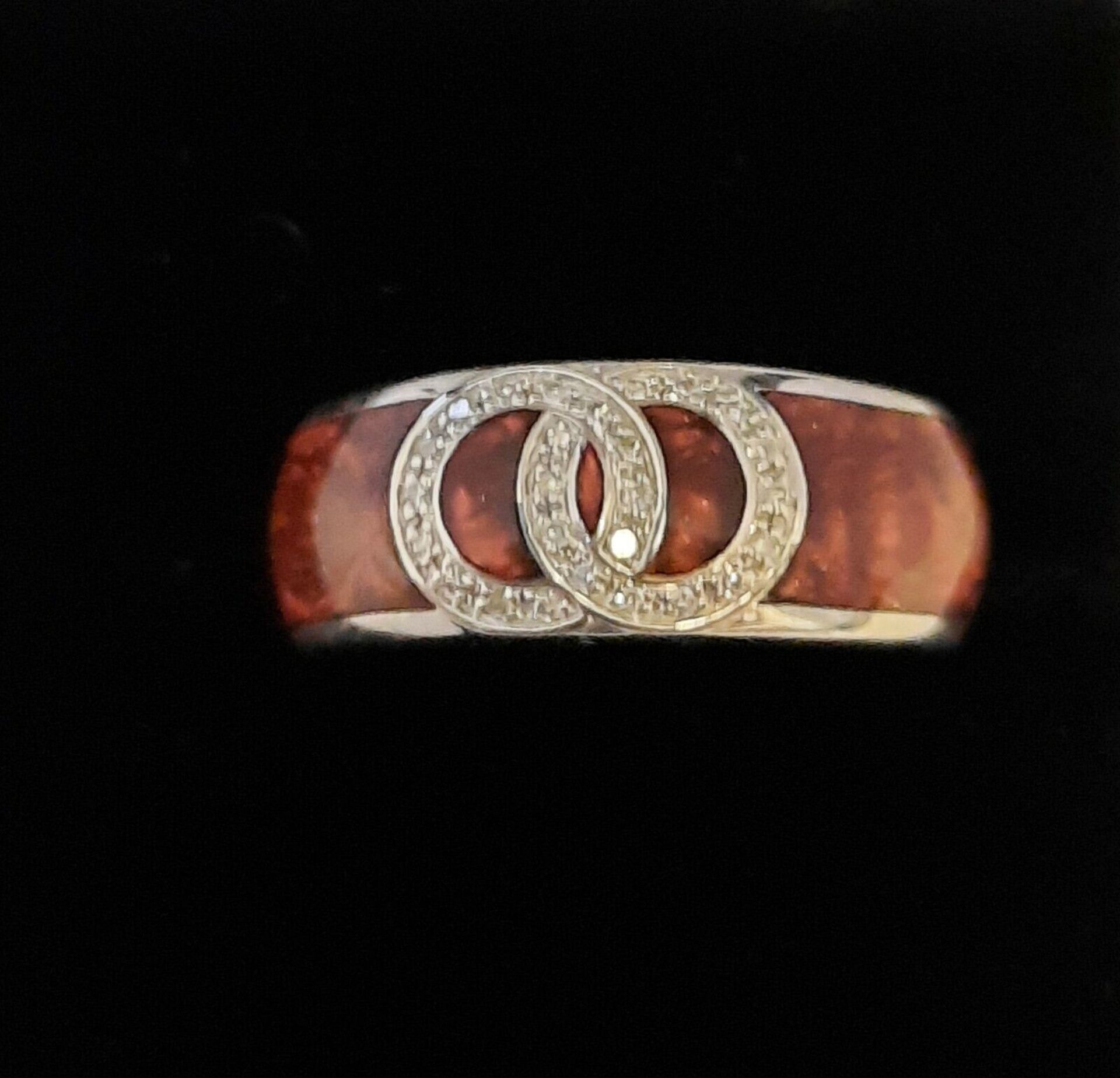 CERAMIC & 0.10CT DIAMOND RING/ BRONZE /STERLING SILVER - Image 2 of 3