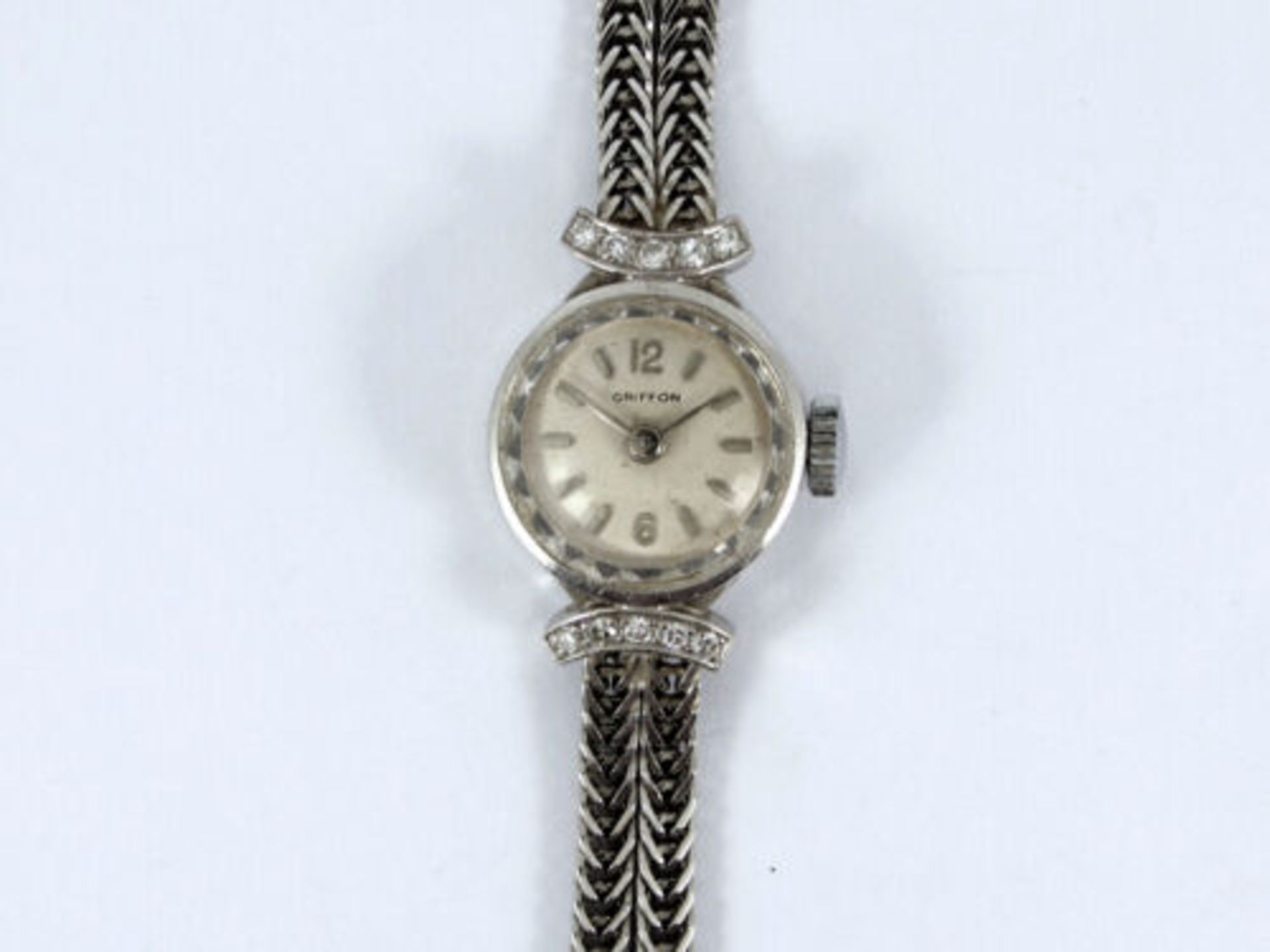 VINTAGE GRIFFON 9CT WHITE GOLD DIAMOND LADIES WATCH 375 ID82 - Image 3 of 5