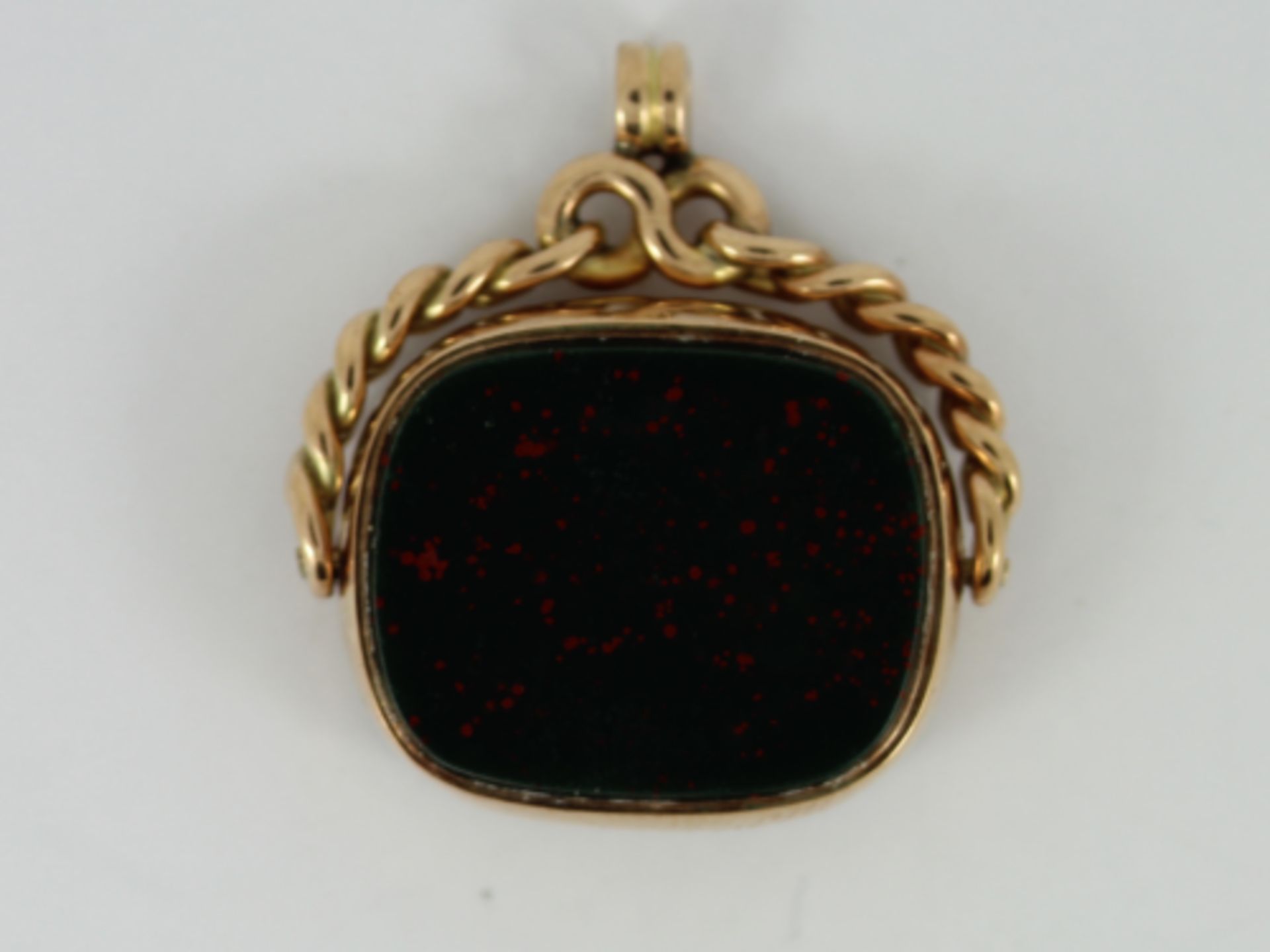AGATE BLOODSTONE FOB 9CT ROSE GOLD VINTAGE POCKET WATCH ALBERT CHAIN 7.8G EO61