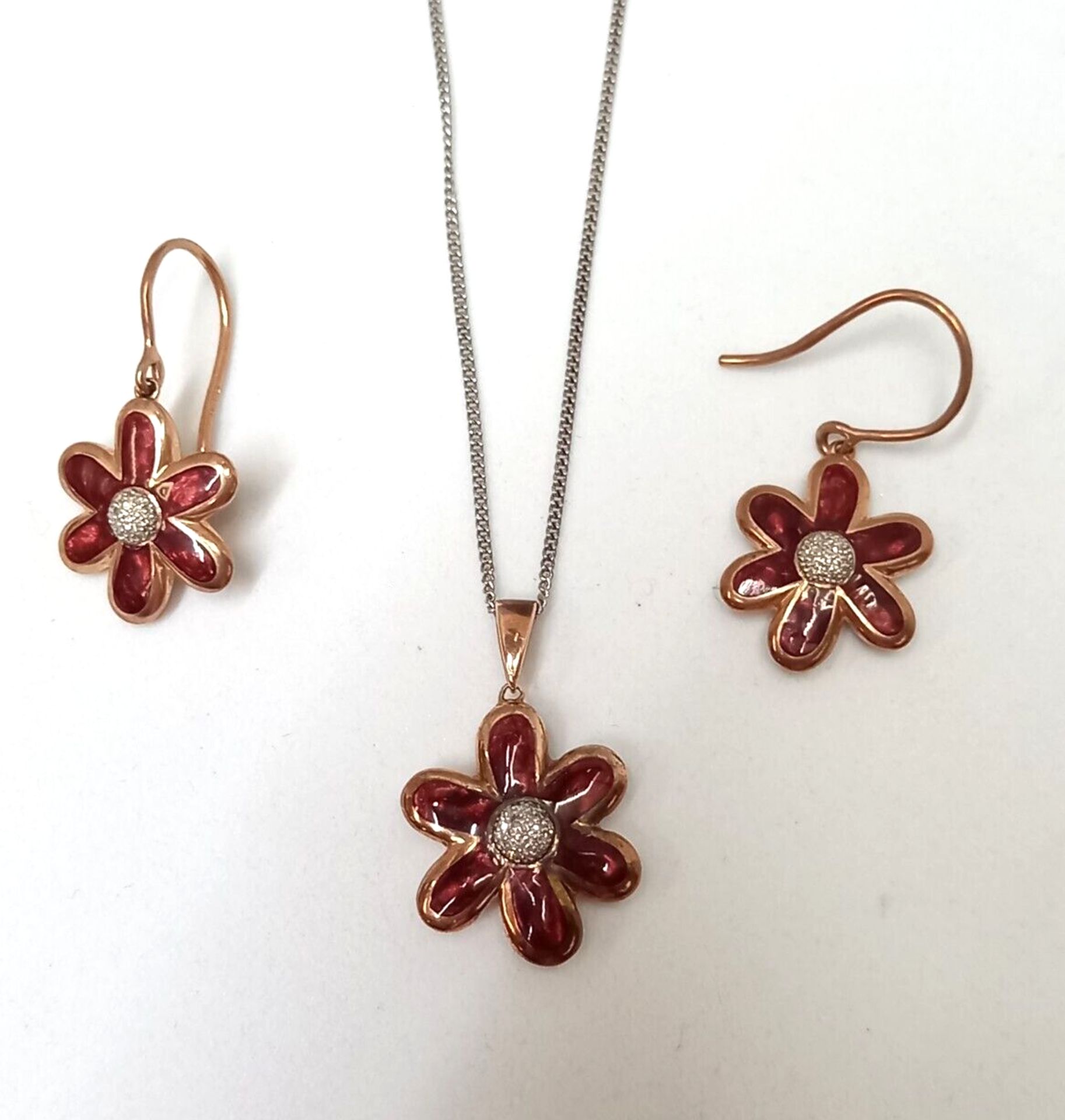 PENDANT & EARRING SET/CERAMIC & DIAMONDS BRONZE /STERLING SILVER - Image 3 of 4