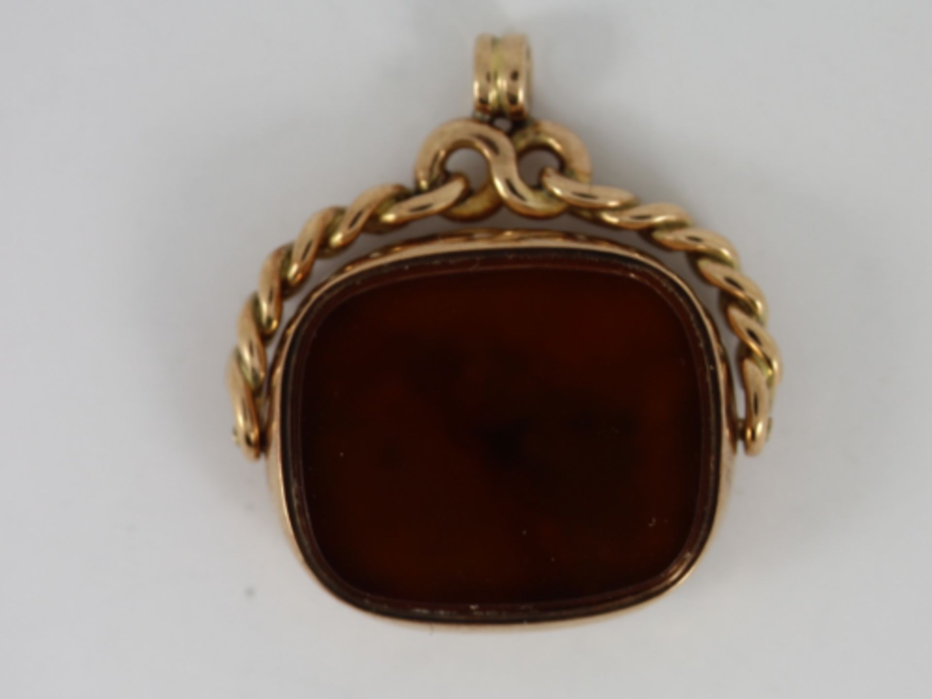 AGATE BLOODSTONE FOB 9CT ROSE GOLD VINTAGE POCKET WATCH ALBERT CHAIN 7.8G EO61 - Image 2 of 3