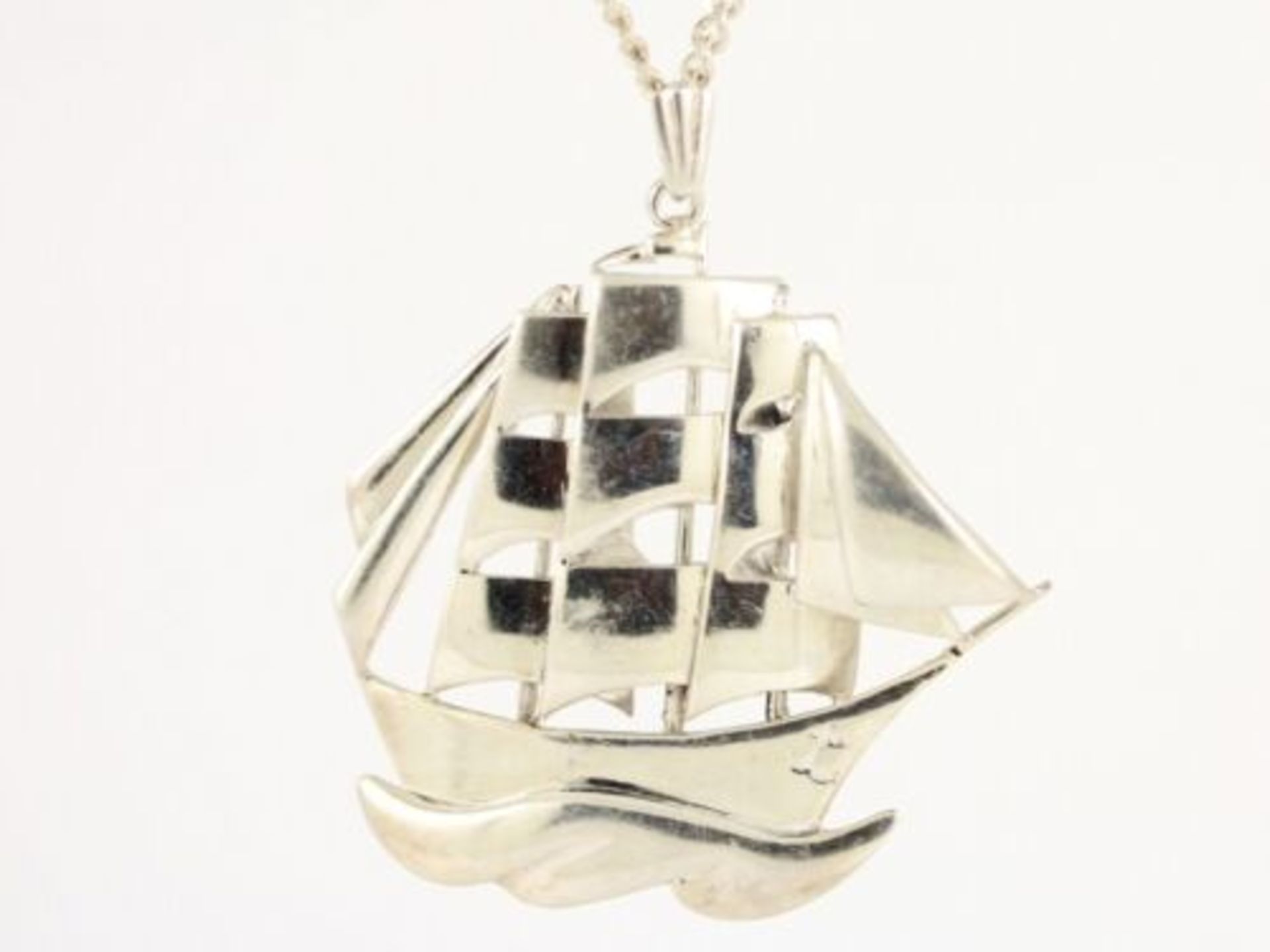 LARGE SHIP PENDANT STERLING SILVER CHAIN NECKLACE 18" SCOTTISH 22.1G 925 BT61
