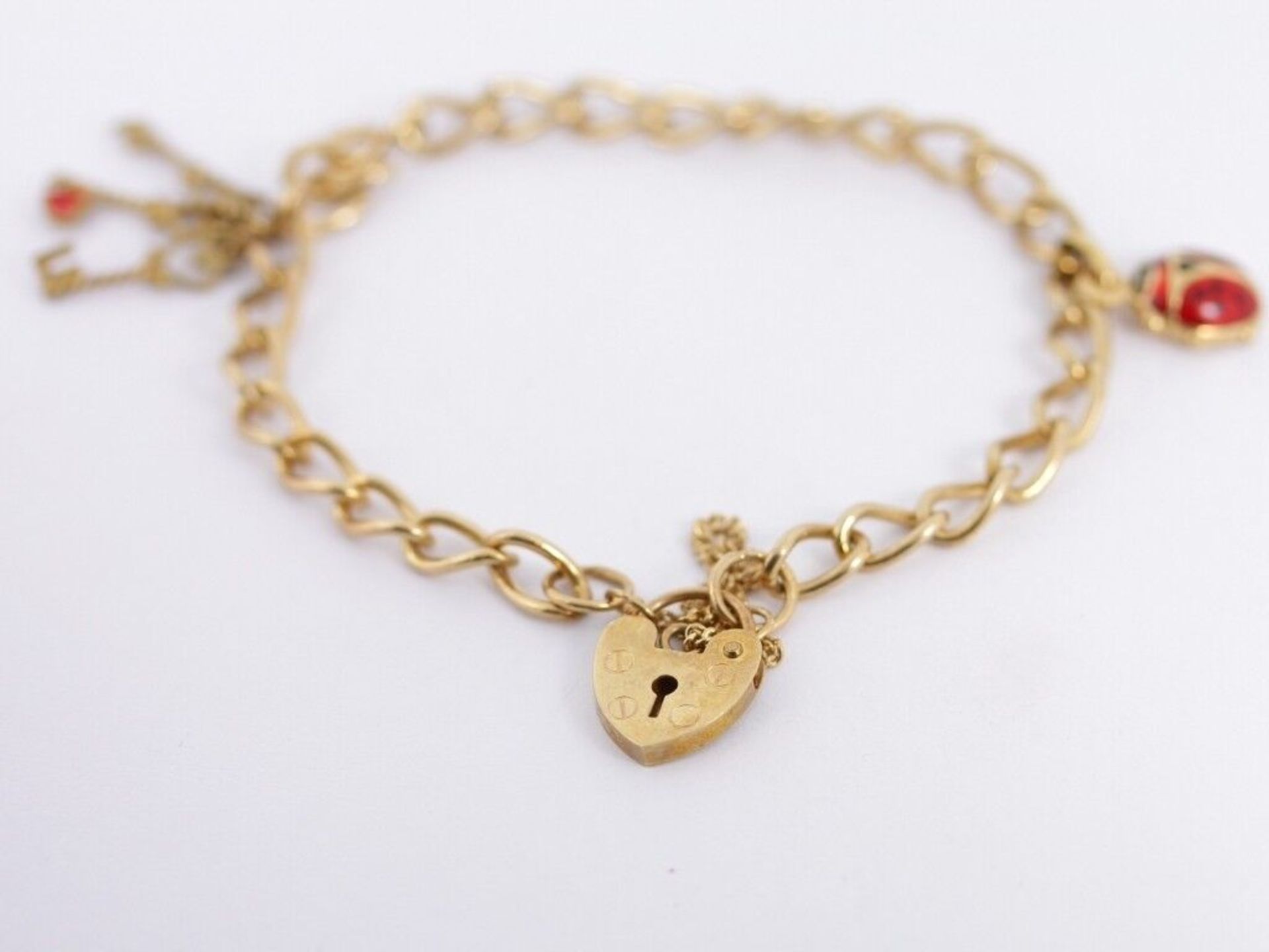 CHARM BRACELET 9CT GOLD HEART LOCKET CLASP CHAIN LINK VINTAGE 8" 375 M25