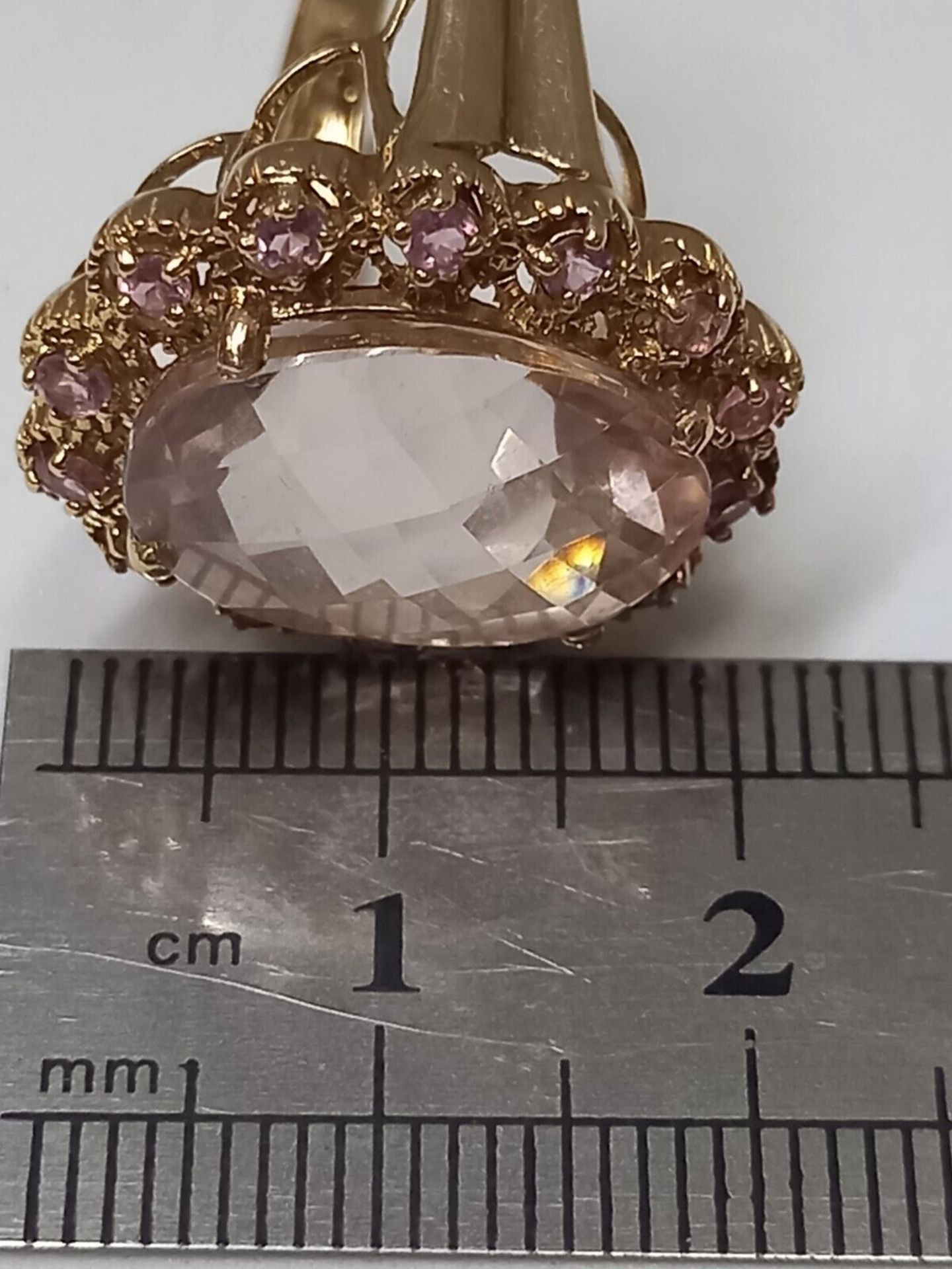 LARGE OVAL PINK MORGANITE/SAPPHIRE RING/YELLOW GOLD - Image 5 of 6