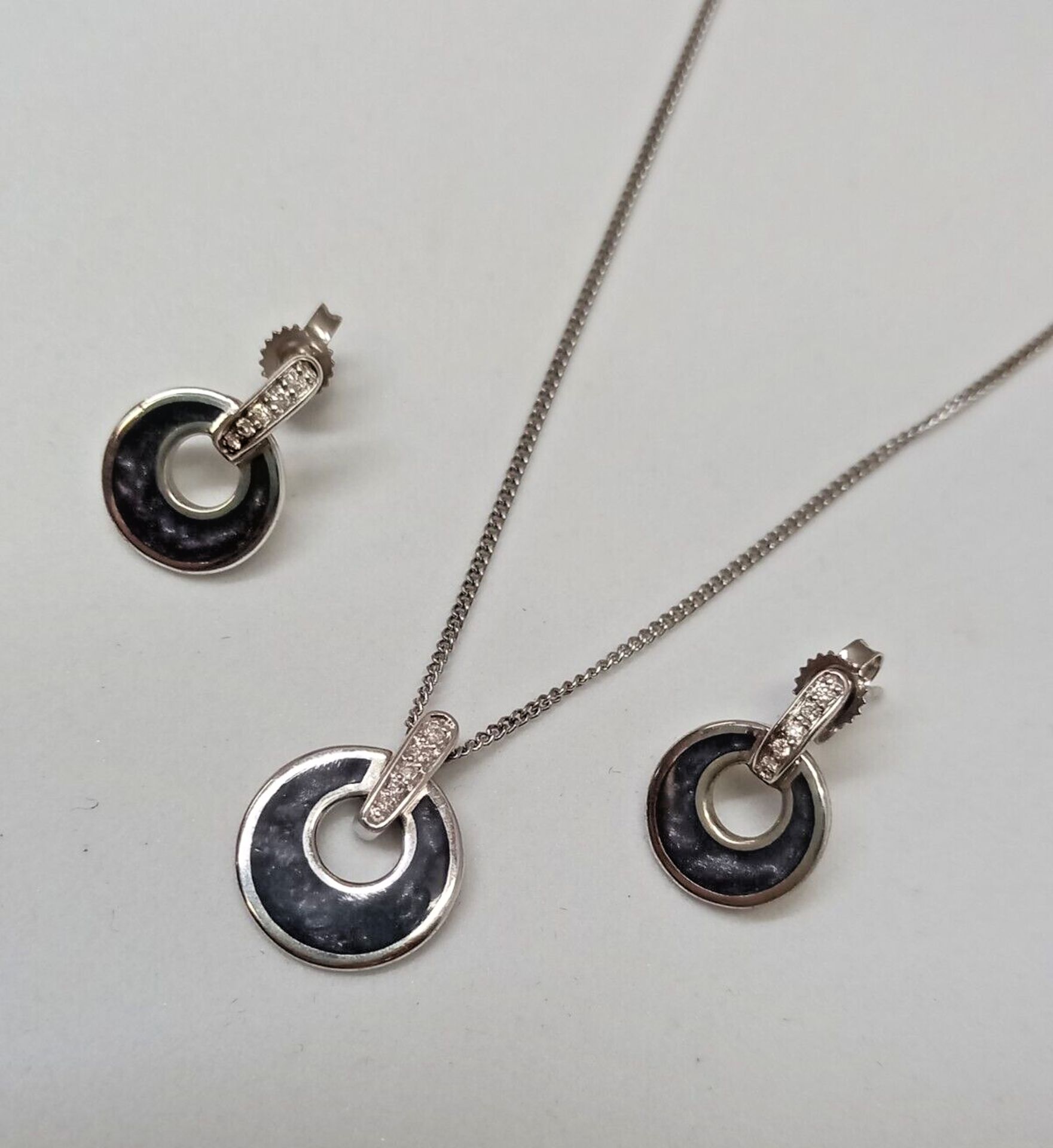 PENDANT & EARRING SET/CERAMIC & DIAMONDS SLATE GREY /STERLING SILVER - Image 2 of 3