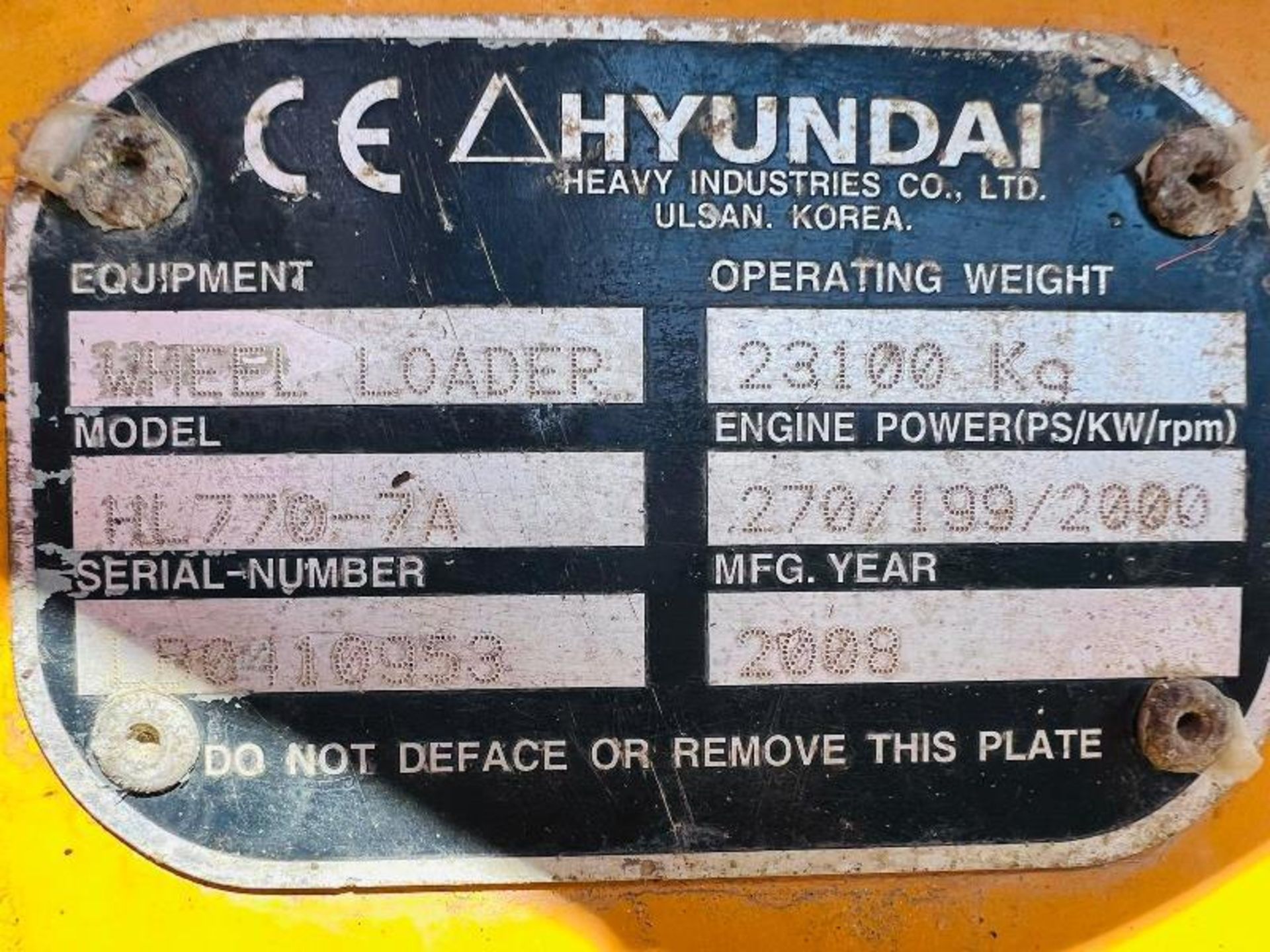 HYUNDIA HL770-7A 4WD LOADING SHOVEL *YEAR 2008* C/W BUCKET - Image 17 of 19