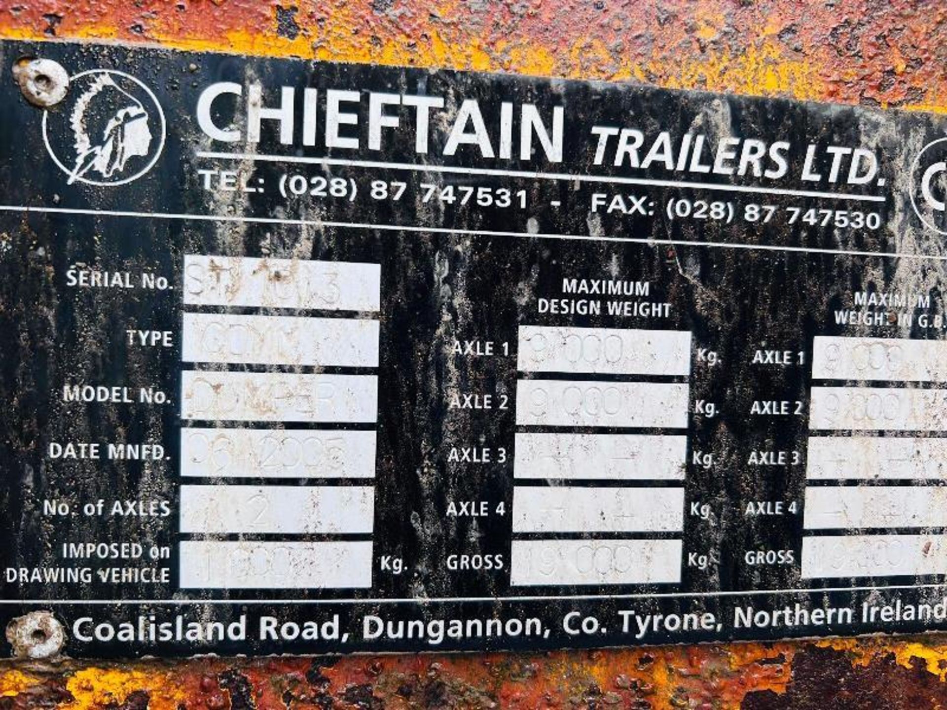 CHIEFTAIN 10 TON DUMPER TRAILER *YEAR 2005* C/W HYDRAULIC BACK DOOR - Image 12 of 15