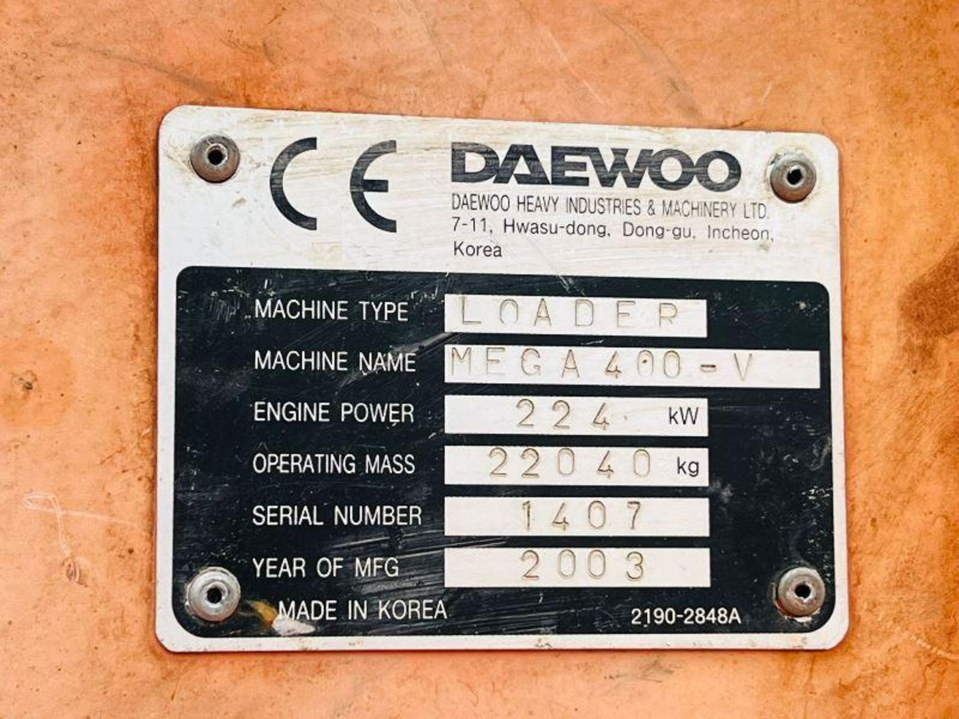 DAEWOO MEGA400-V 4WD LOADING SHOVEL C/W REVERSE CAMERA - Bild 17 aus 17