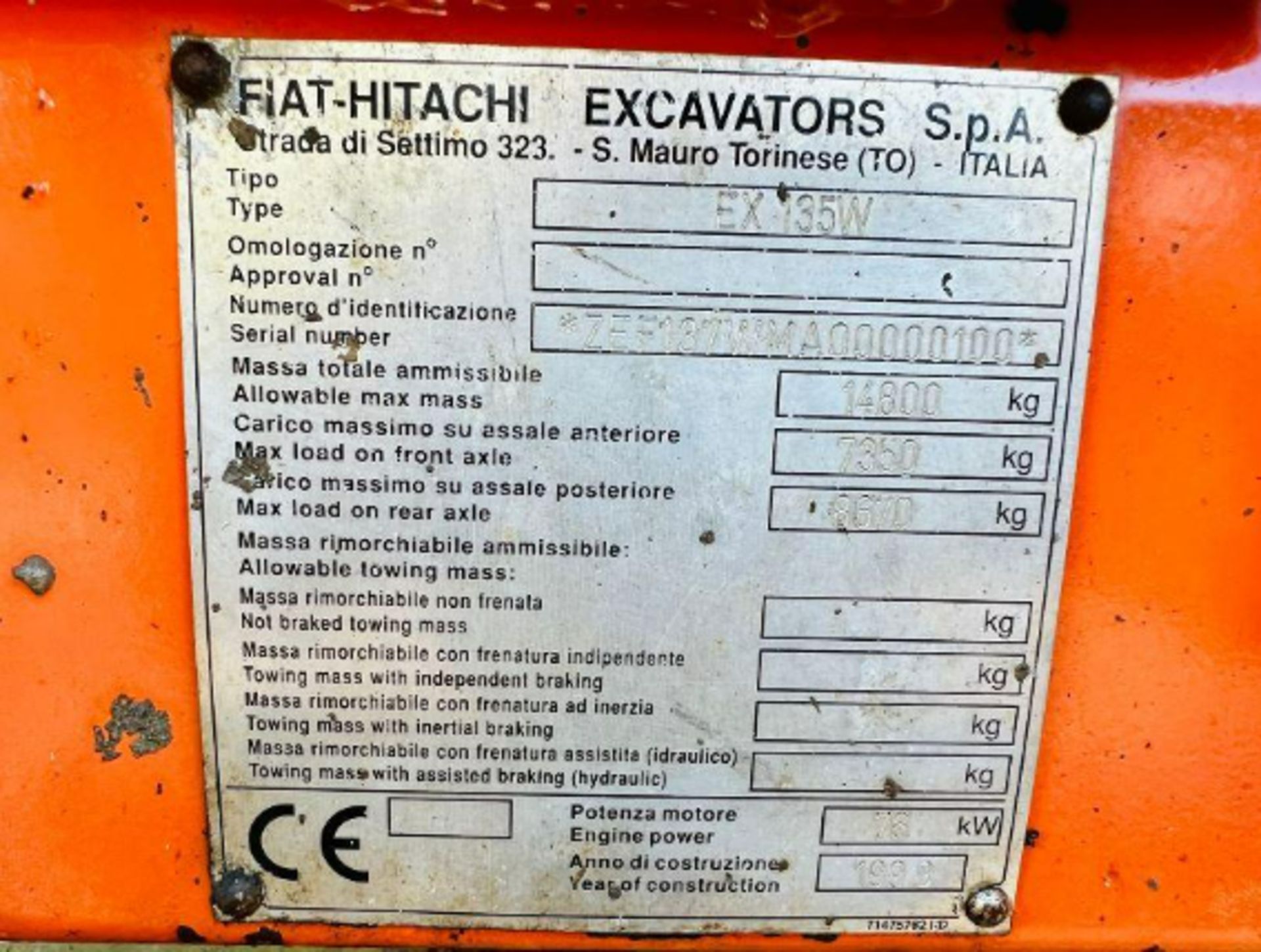 FIAT- HITACHI EX135W WHEELED EXCAVATOR C/W QUICK HITCH AND BUCKET - Image 9 of 11