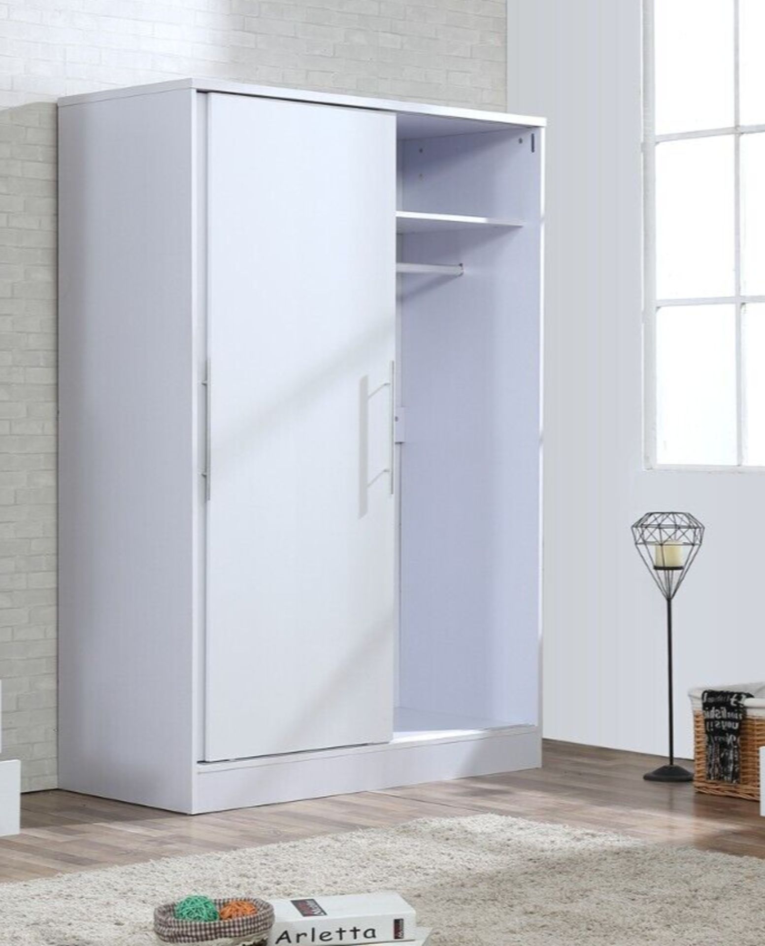 2 DOOR SLIDING WARDROBE XL HIGH GLOSS BEDROOM FURNITURE WHITE ON WHITE - Image 3 of 8