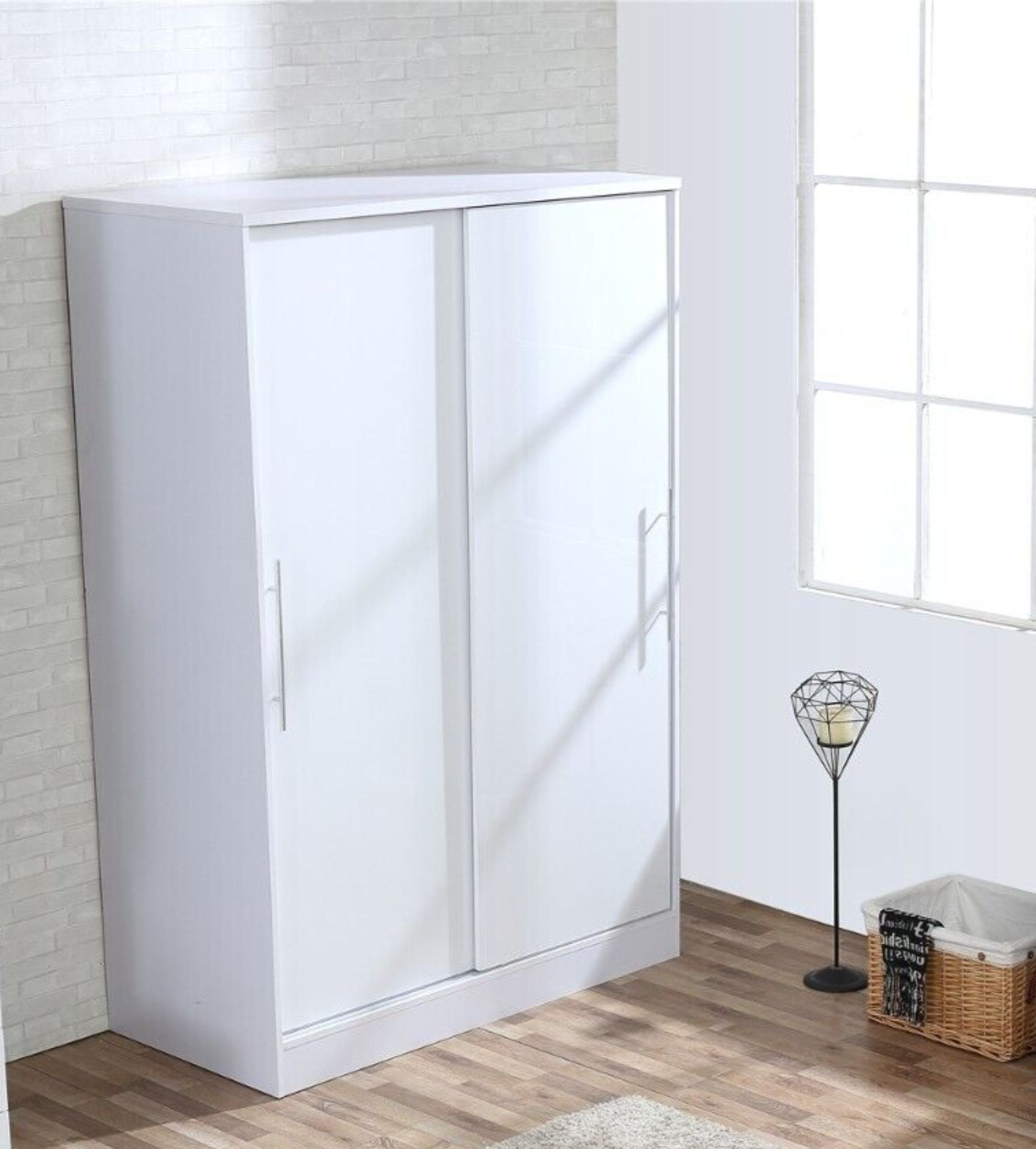 2 DOOR SLIDING WARDROBE XL HIGH GLOSS BEDROOM FURNITURE WHITE ON WHITE - Image 2 of 8