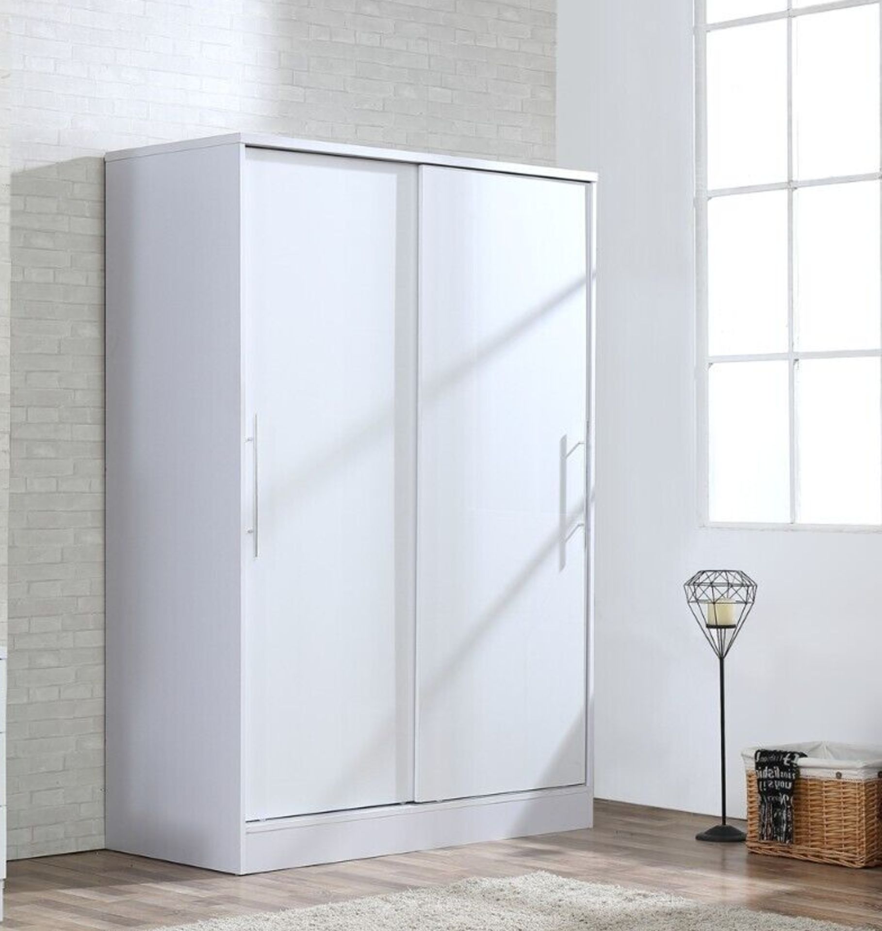 2 DOOR SLIDING WARDROBE XL HIGH GLOSS BEDROOM FURNITURE WHITE ON WHITE