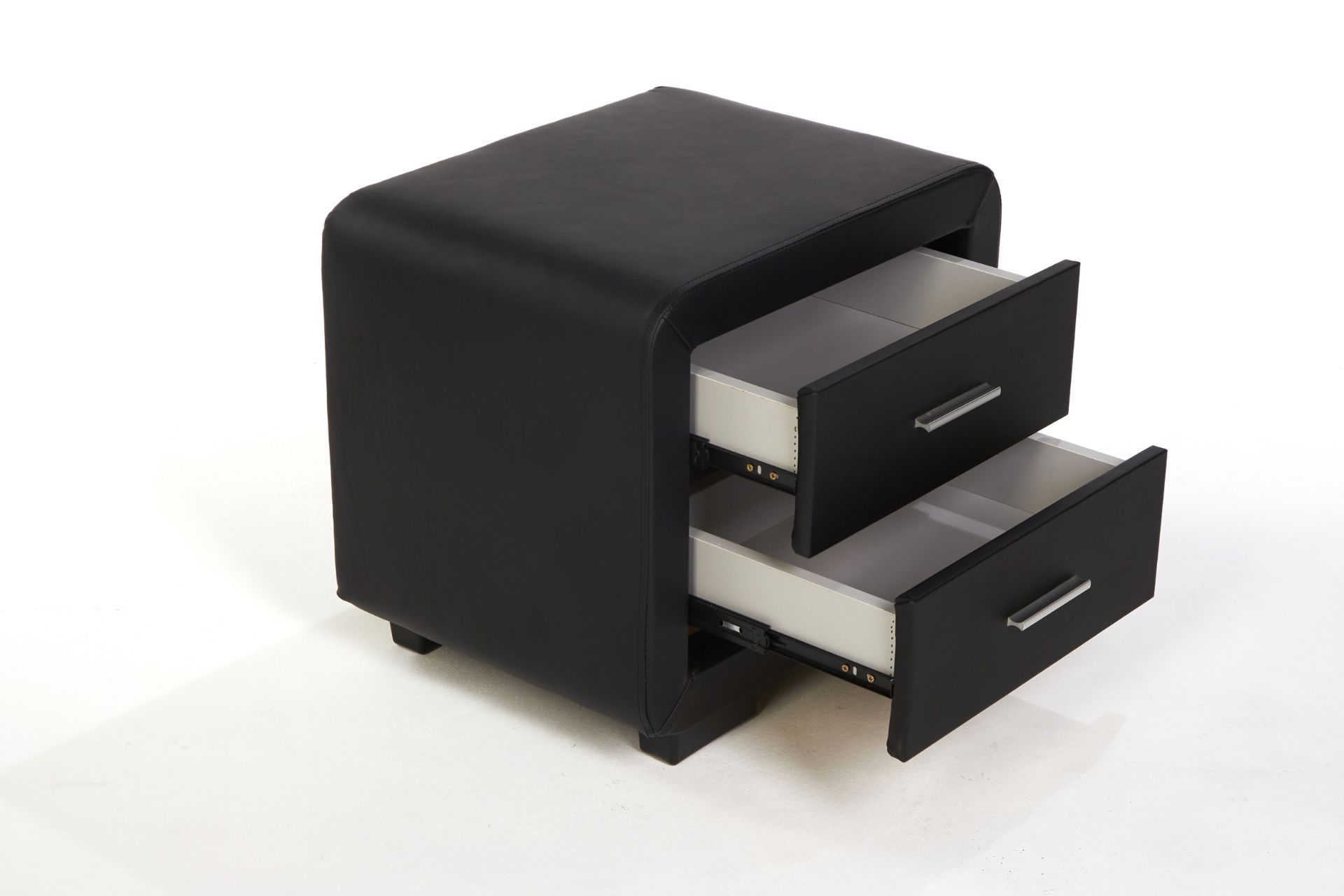 BLACK LEATHER 2 DRAWER BEDSIDE - Image 4 of 4