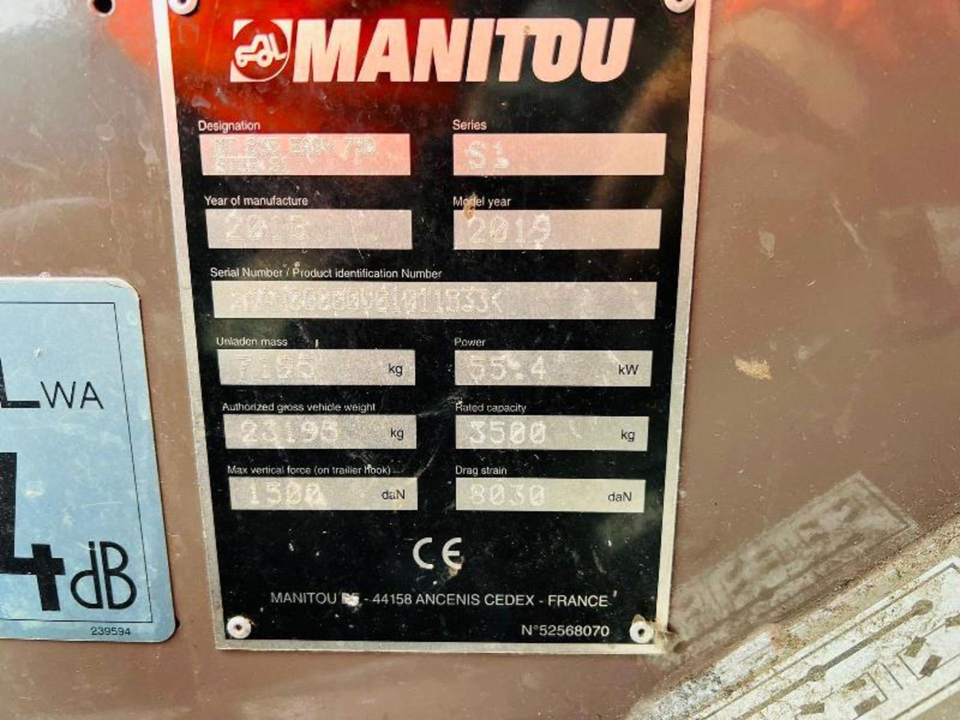 MANITOU MT835 EASY TURB0 4WD TELEHANDLER *YEAR 2019* C/W PALLET TINES - Image 2 of 19