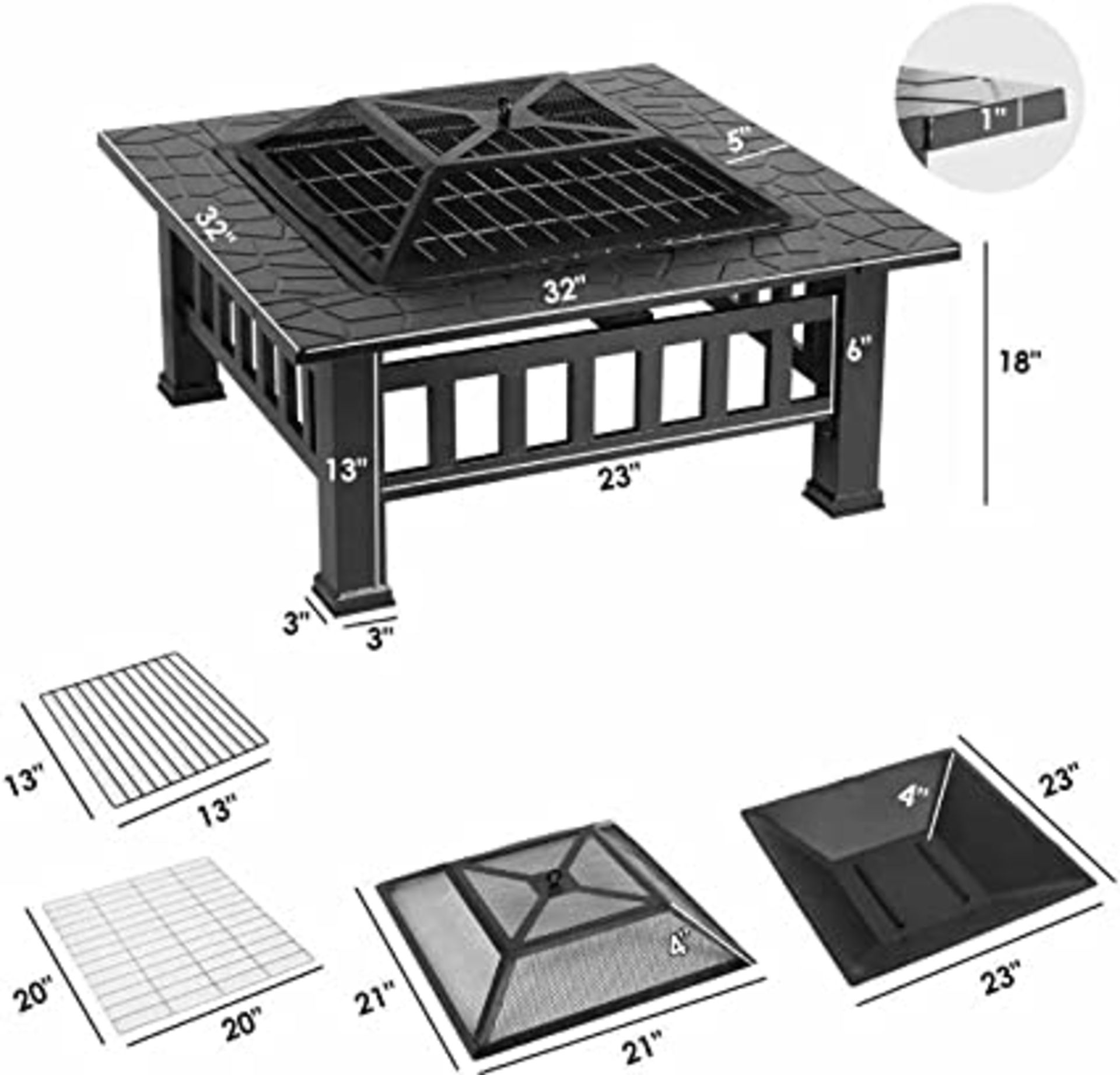 OUTDOOR FIRE PIT BBQ FIRE PIT TABLE WITH BBQ GRILL SHELF RRP £179.99