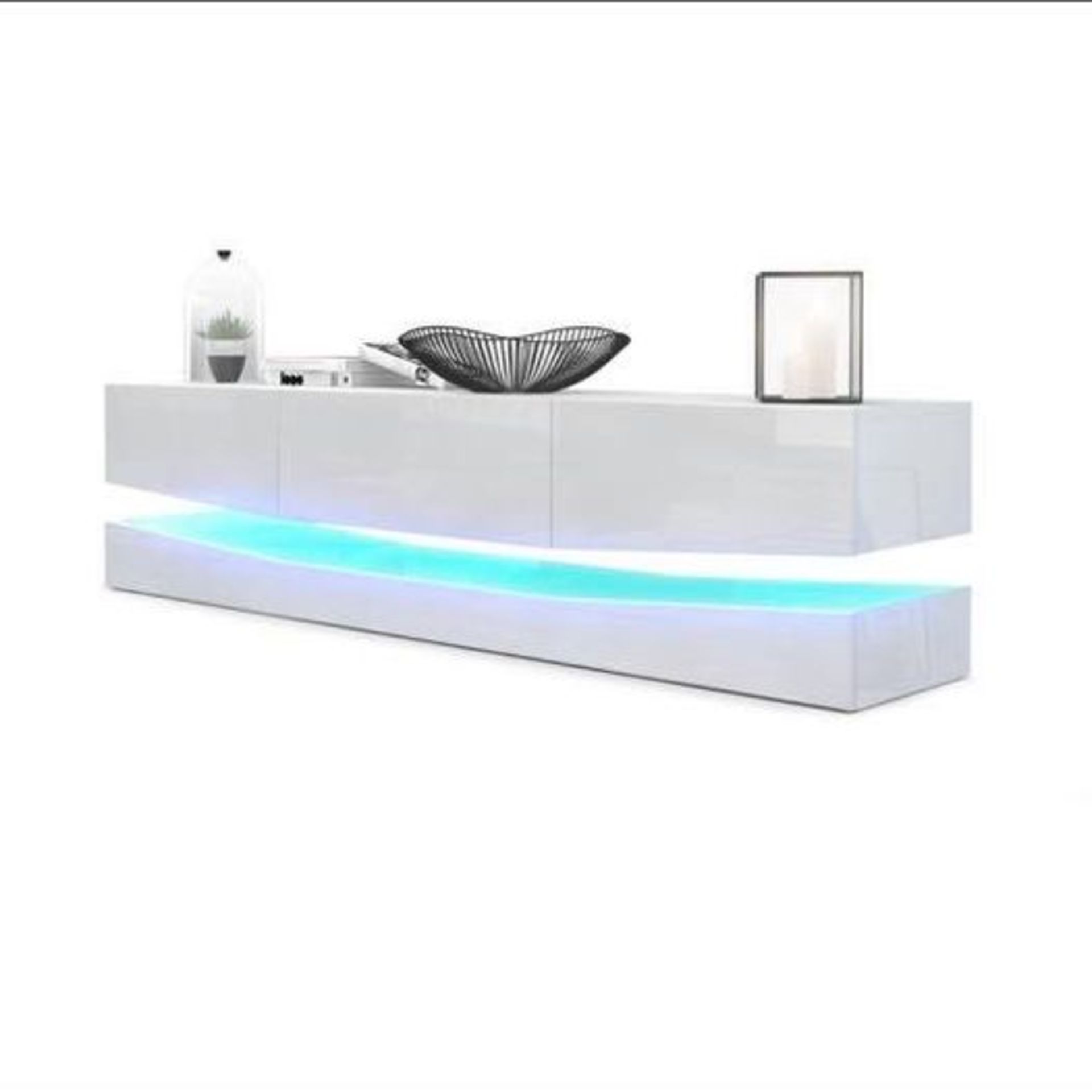 WHITE LED FLOATING TV STAND WITH HIGH GLOSS DRAWER FRONTS