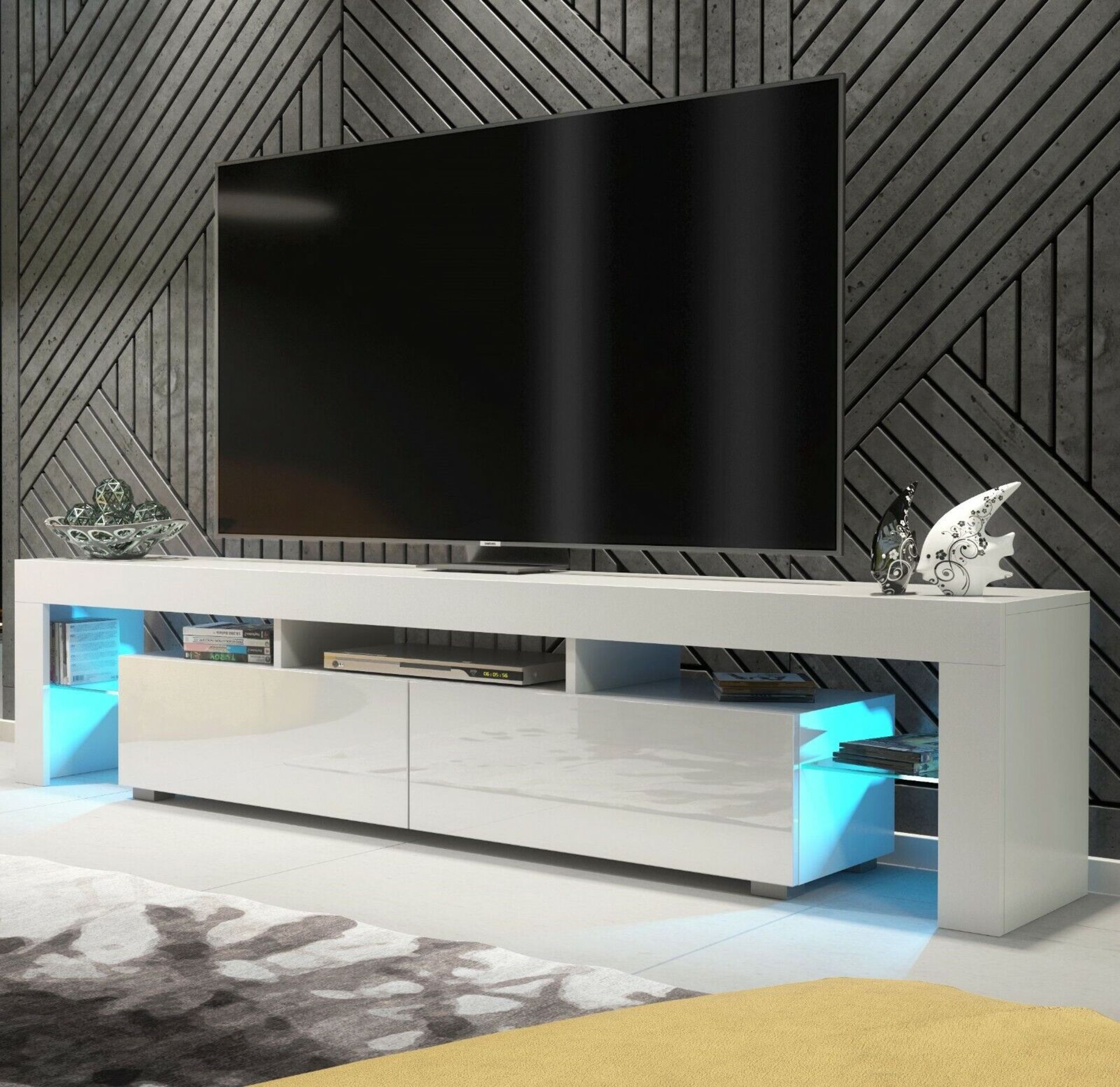 MODERN 160CM TV UNIT CABINET TV STAND HIGH GLOSS DOORS WITH FREE LEDS - Image 3 of 3