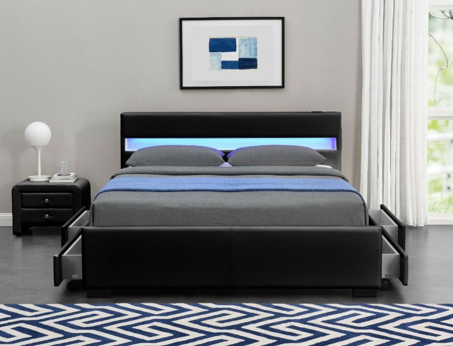 BLACK DOUBLE BLUETOOTH LED FAUX LEATHER BED WITH REMOTRE AND STORAGE - Image 2 of 2