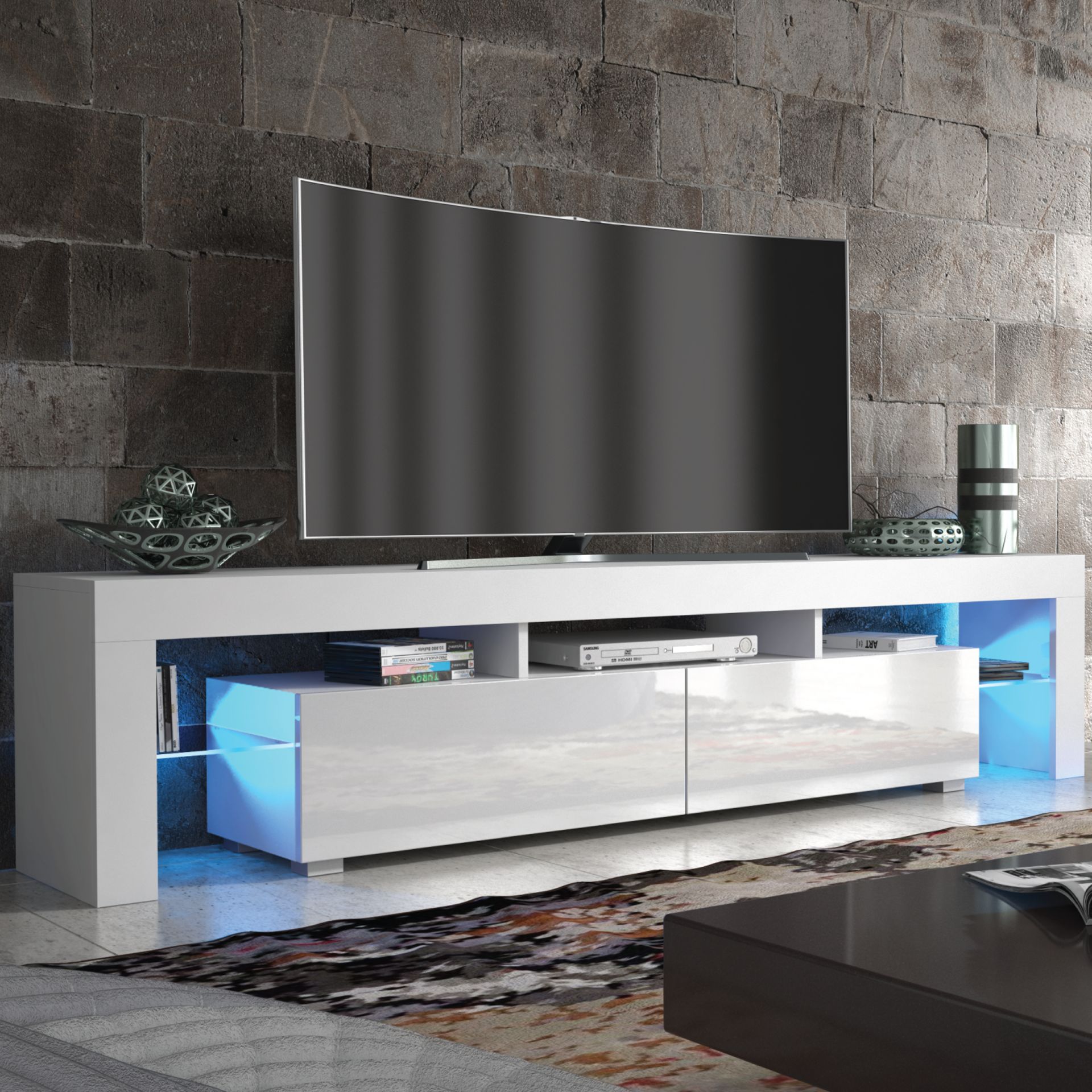 MODERN 160CM TV UNIT CABINET TV STAND HIGH GLOSS DOORS WITH FREE LEDS