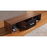 BRAND NEW BOXED BLACK ON WALNUT TV STAND (TV11)