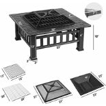 OUTDOOR FIRE PIT BBQ FIRE PIT TABLE WITH BBQ GRILL SHELF RRP £179.99