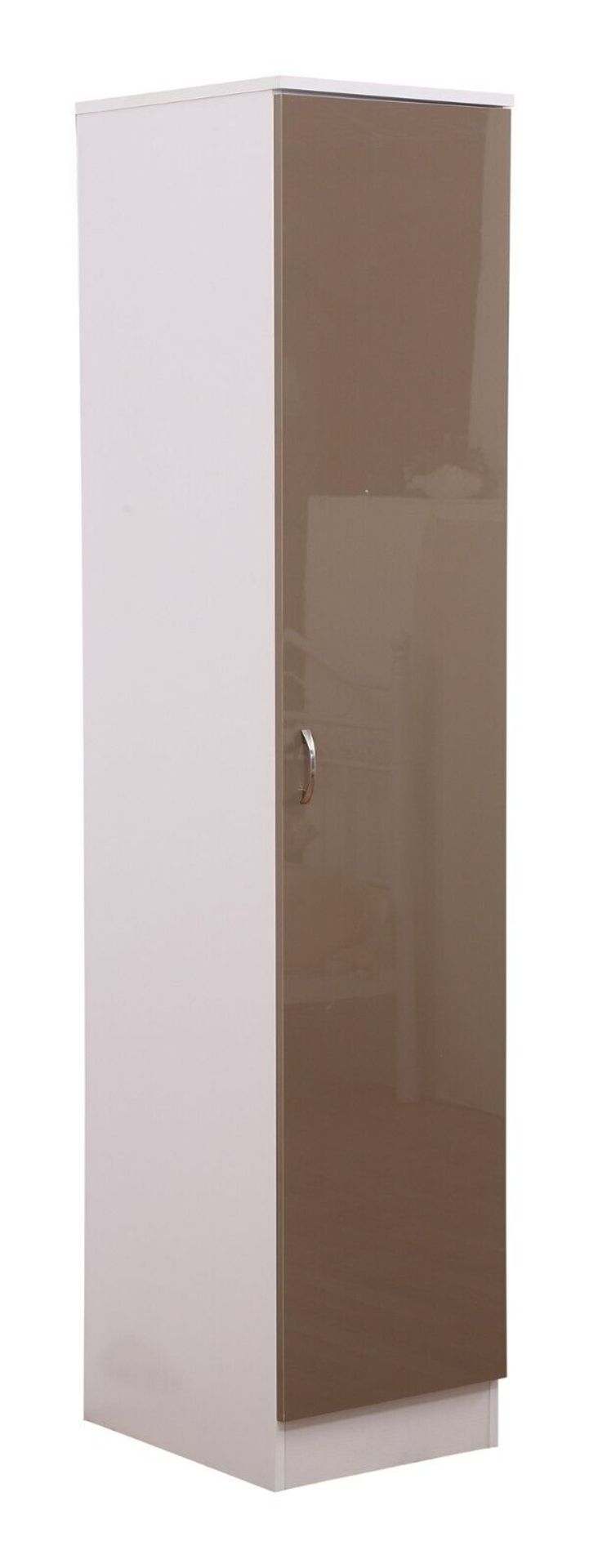 SINGLE DOOR WARDROBE WITH HIGH GLOSS MOCHA DOOR/MATT WHITE FRAME