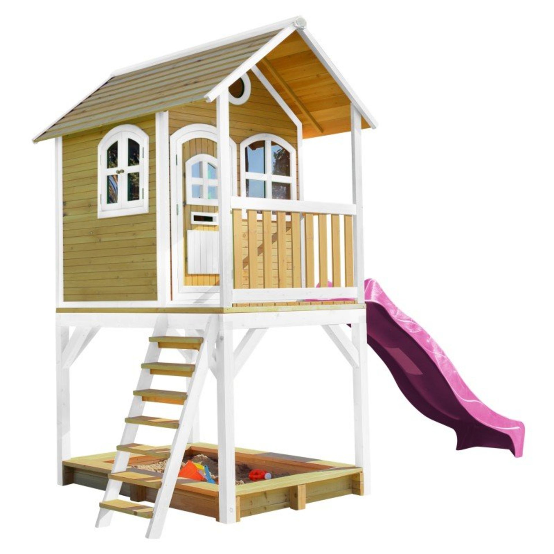 AXI PLAYHOUSE BROWN WHITE WITH PURPLE SLIDE RRP £1699