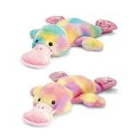 KEEL TOYS LAYING RAINBOW DUCK 30CM QUALITY SOFT TOY PINK YELLOW BLUE CTN 12