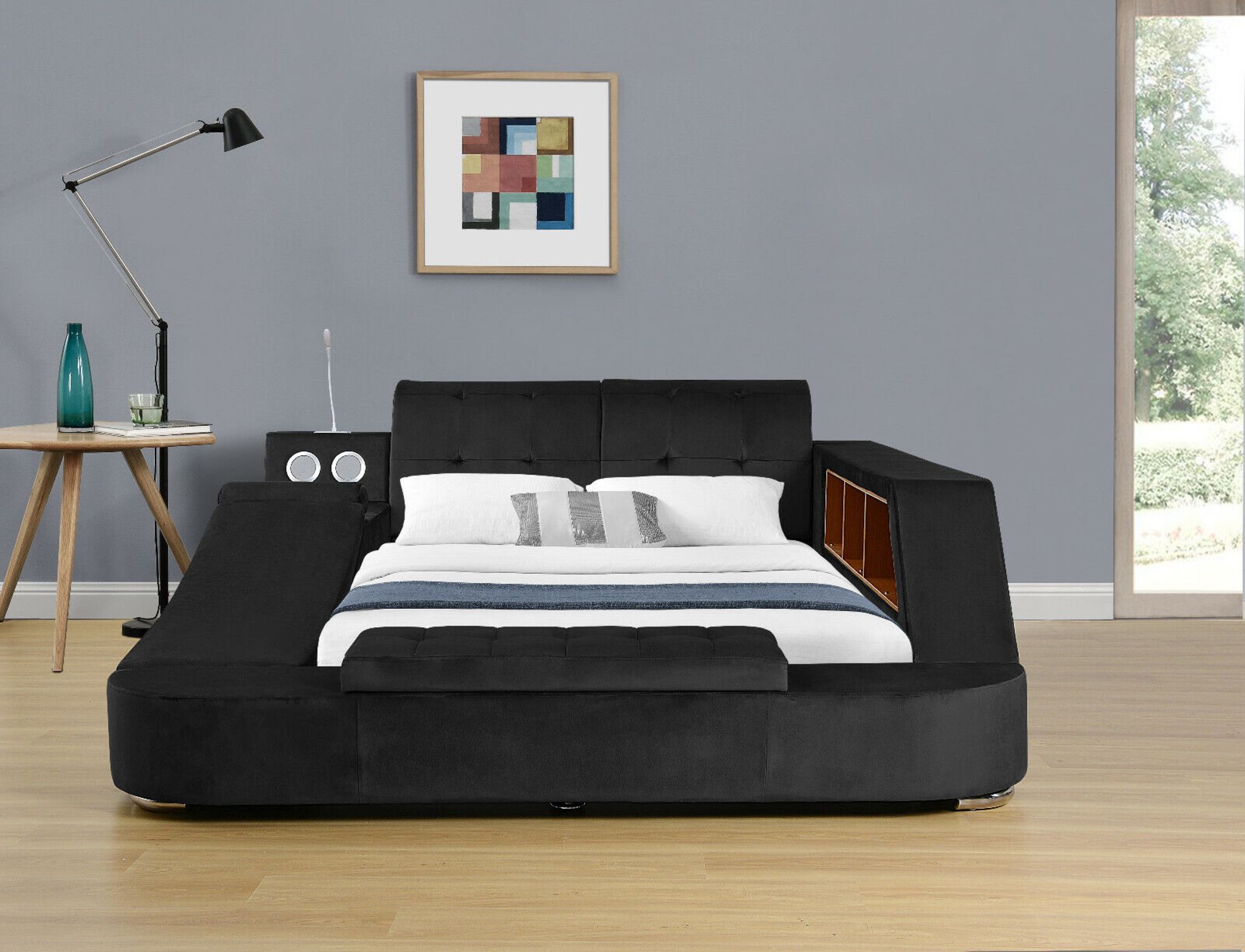 SUPER KING SIZED PLUSH VELVET BED WITH MASSAGE, SPEAKERS, LIGHT, STORAGE, SAFE RRP 2499.99 - Image 2 of 8