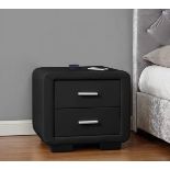 BLACK LEATHER BEDSIDE WITH BUILT IN RECHARGEABLE POP UP BLUETOOTH SPEAKER