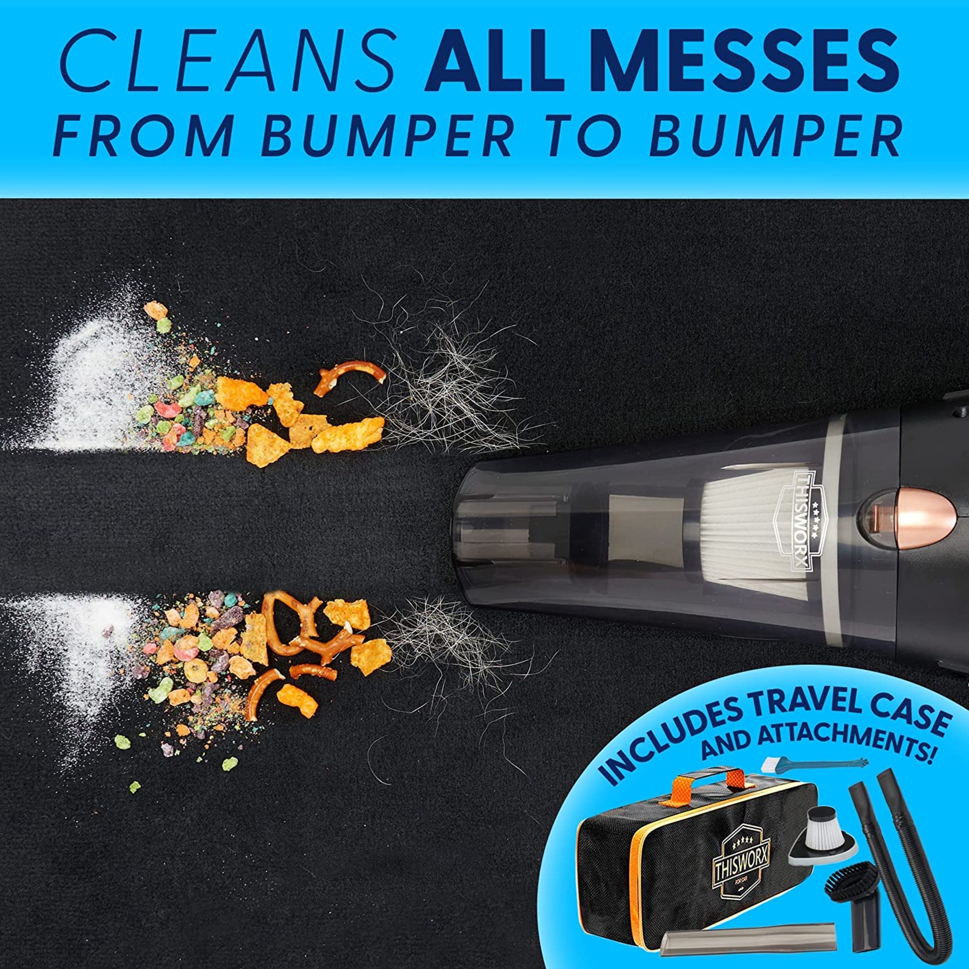 THISWORX CAR VACUUM CLEANER - PORTABLE LIGHTWEIGHT POWERFUL HANDHELD VACUUMS 12V - Image 7 of 7