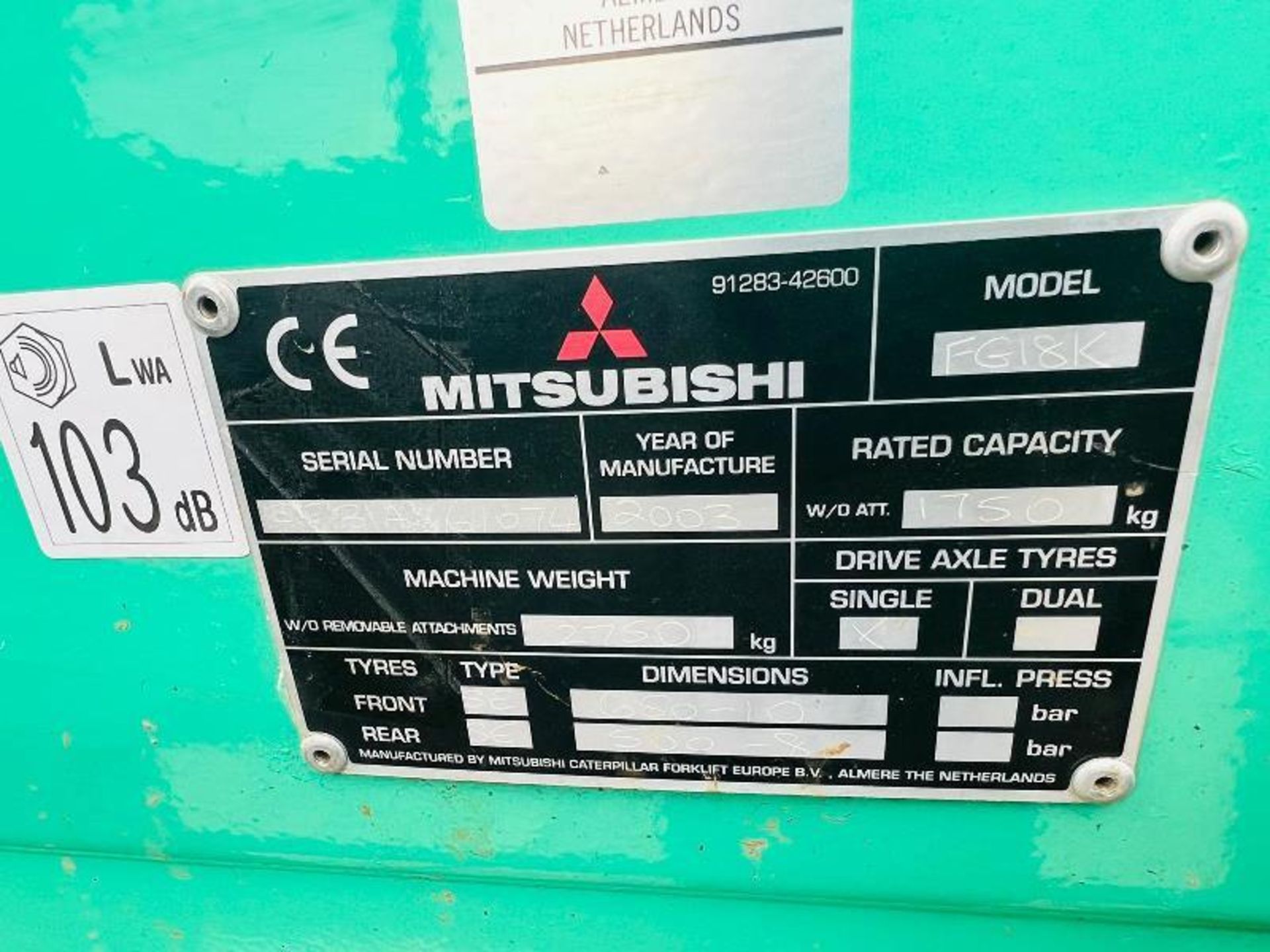 MITSUBISHI FG18K FORKLIFT C/W 2 STAGE MASK * NON-RUNNER * - Image 9 of 12