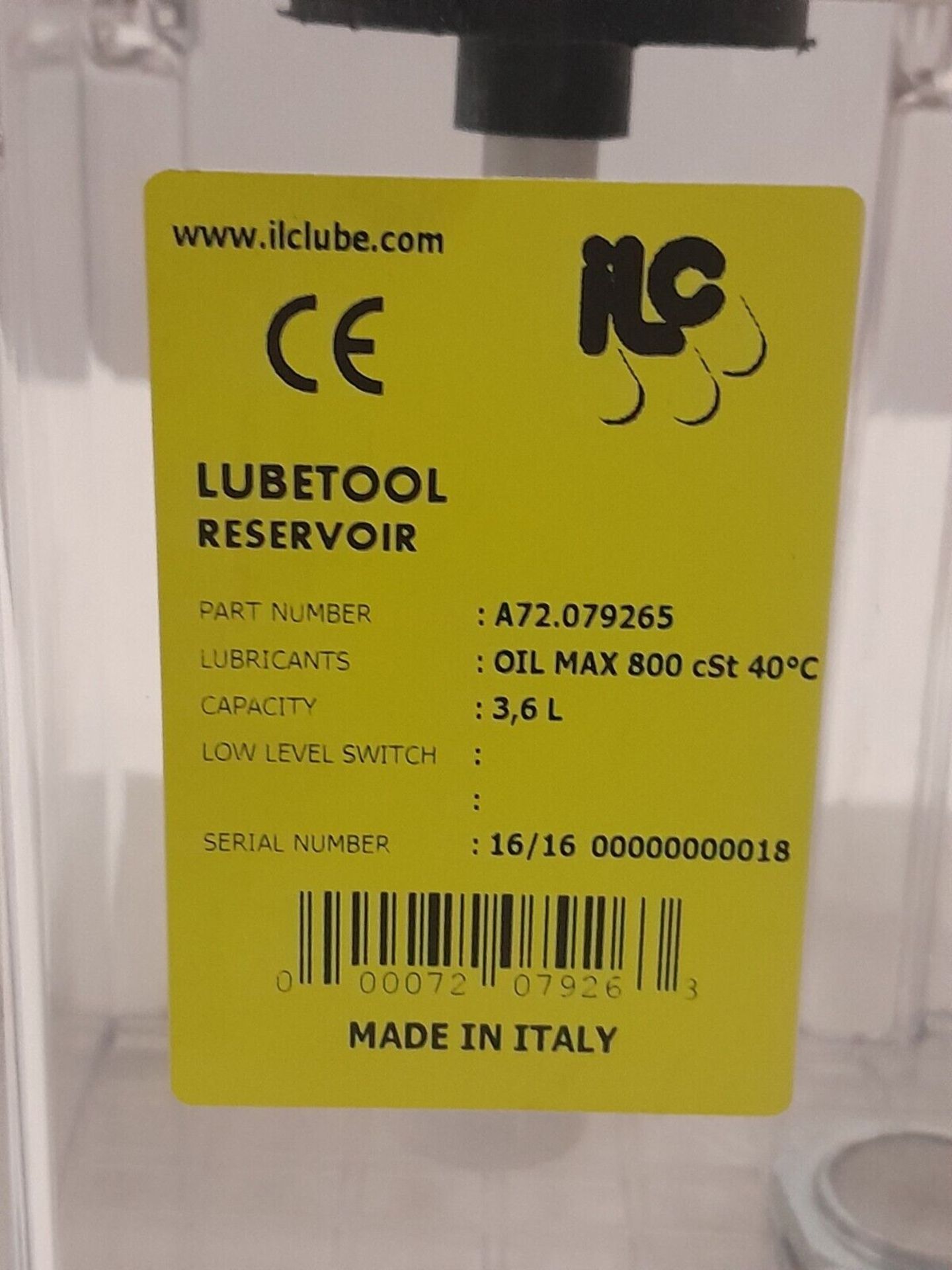 ENGINEERING LOT JL36 ILC 3.6 L 1X LUBE TOOL POLY RESOVOIR A72.079265 WITH LEVEL SENSOR - Image 2 of 5