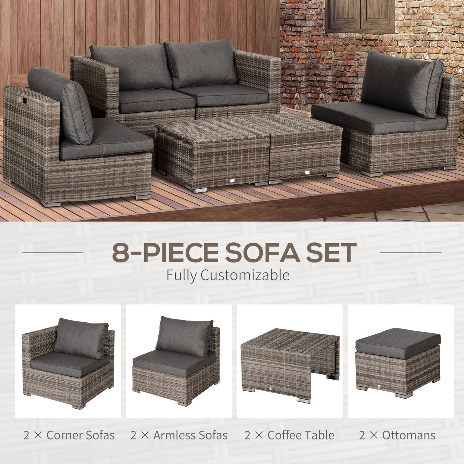 LUXURY 8PC RATTAN WICKER PATIO FURNITURE SET - Image 4 of 7