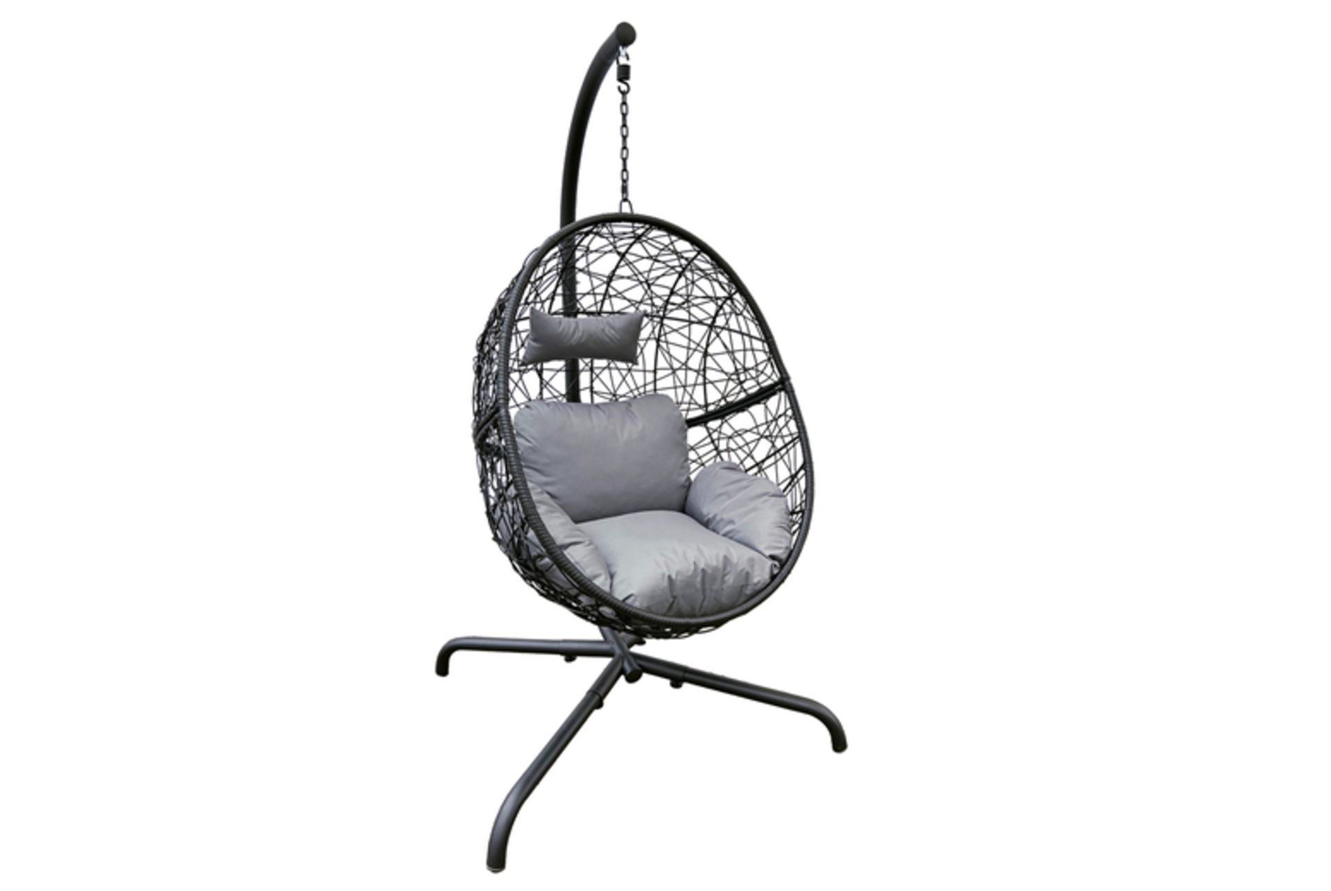 NEW RATTAN HANGING EGG CHAIR WITH A CUSHION AND PILLOW - Image 2 of 2