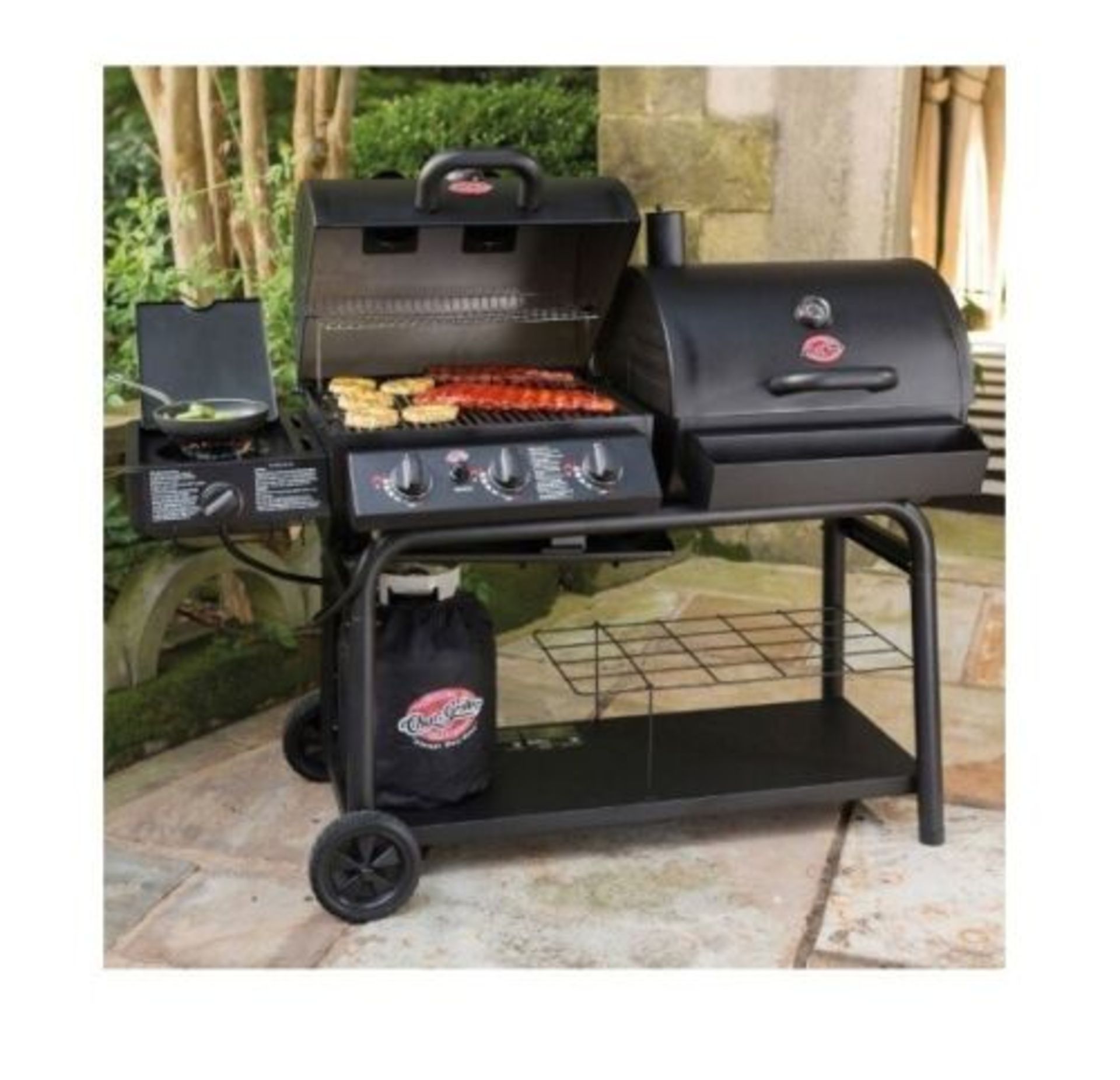 BRAND NEW* CHAR-GRILLER DUO GAS AND CHARCOAL BARBECUE -SIDE BURNER