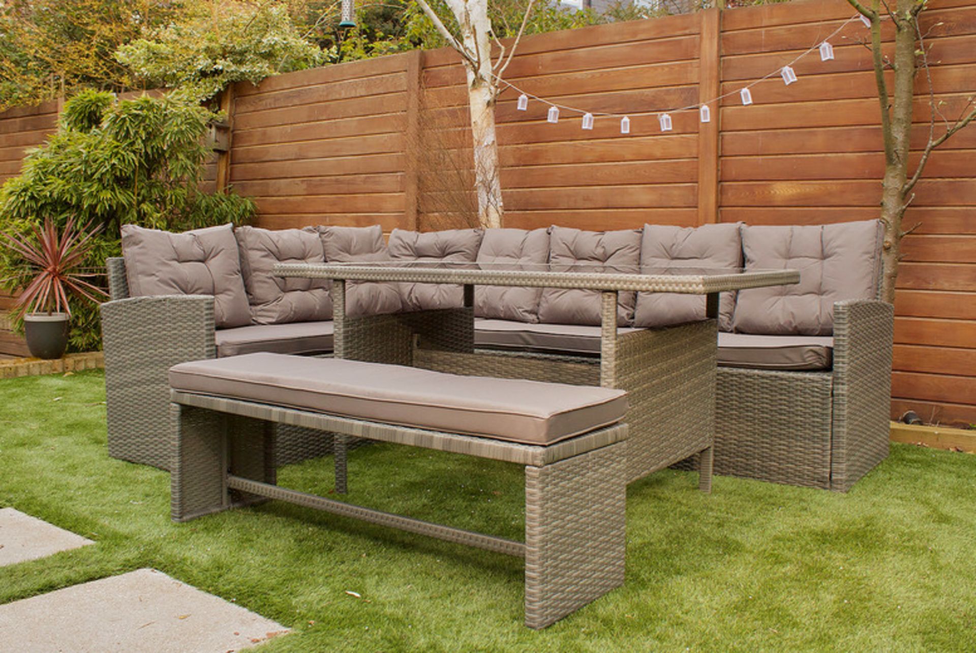 NEW 10-SEATER RATTAN DINING SOFA GARDEN FURNITURE SET - GREY - Image 2 of 5