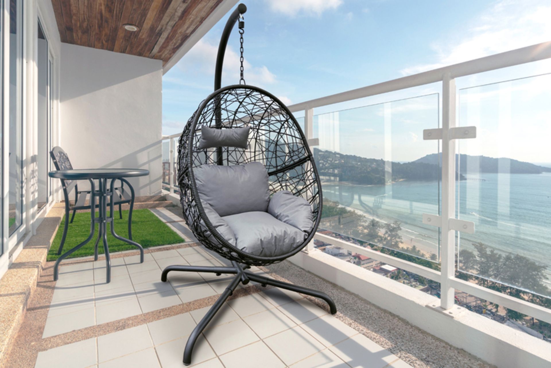 5 X NEW RATTAN HANGING EGG CHAIR WITH A CUSHION AND PILLOW