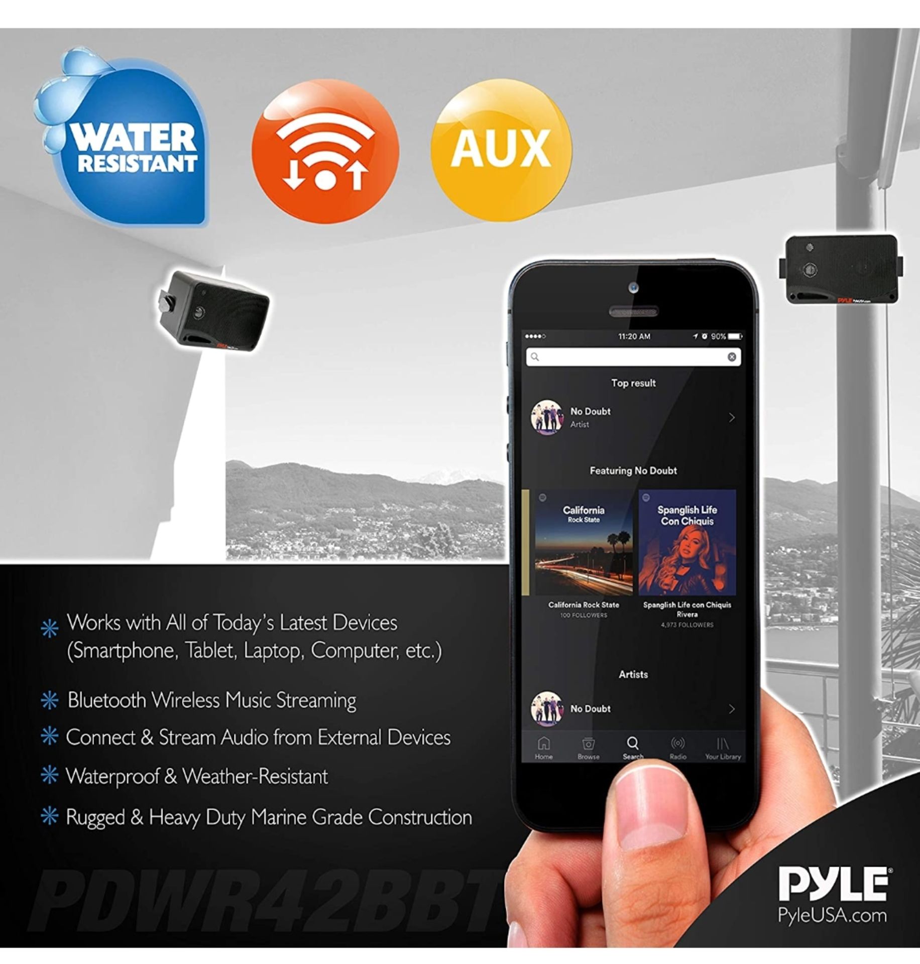 JOBLOT OF 20 X PAIR OF 2 X NEW PYLE PDWR42BBT OUTDOOR WATERPROOF BLUETOOTH SPEAKERS - Image 2 of 3