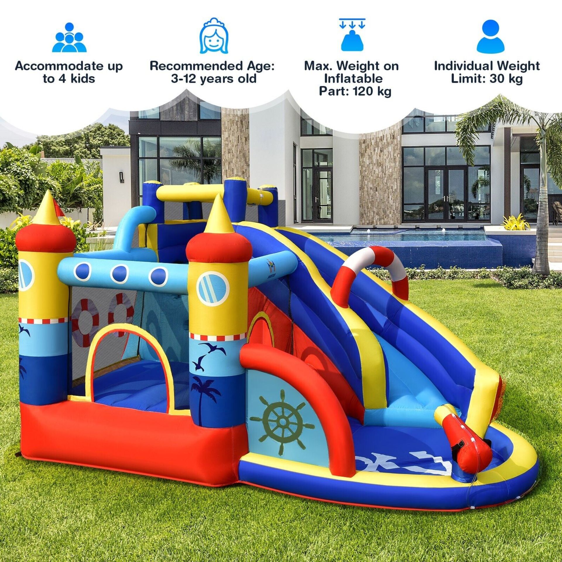 NEW INFLATABLE BOUNCY CASTLE WATER PARK BOUNCE HOUSE WATER SLIDES WITH 480W BLOWER - Image 4 of 7
