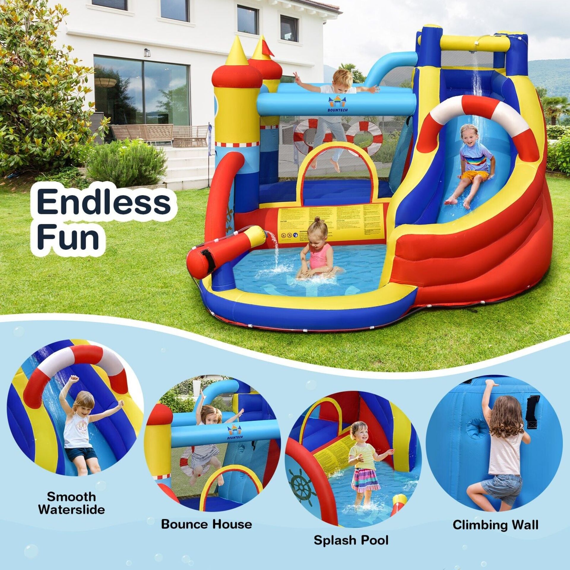 NEW INFLATABLE BOUNCY CASTLE WATER PARK BOUNCE HOUSE WATER SLIDES WITH 480W BLOWER - Image 2 of 7