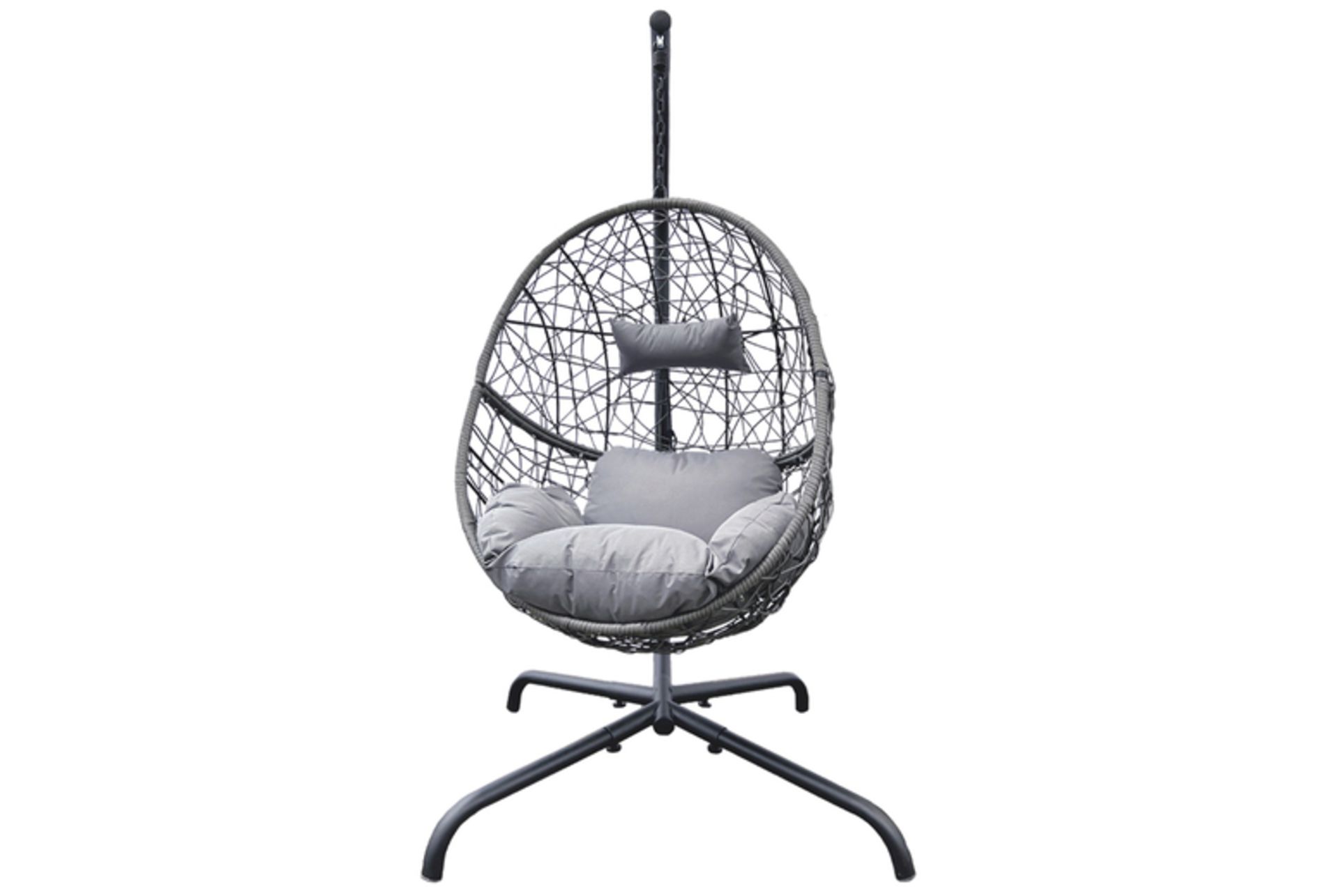 NEW RATTAN HANGING EGG CHAIR WITH A CUSHION AND PILLOW - GREY - Image 2 of 3