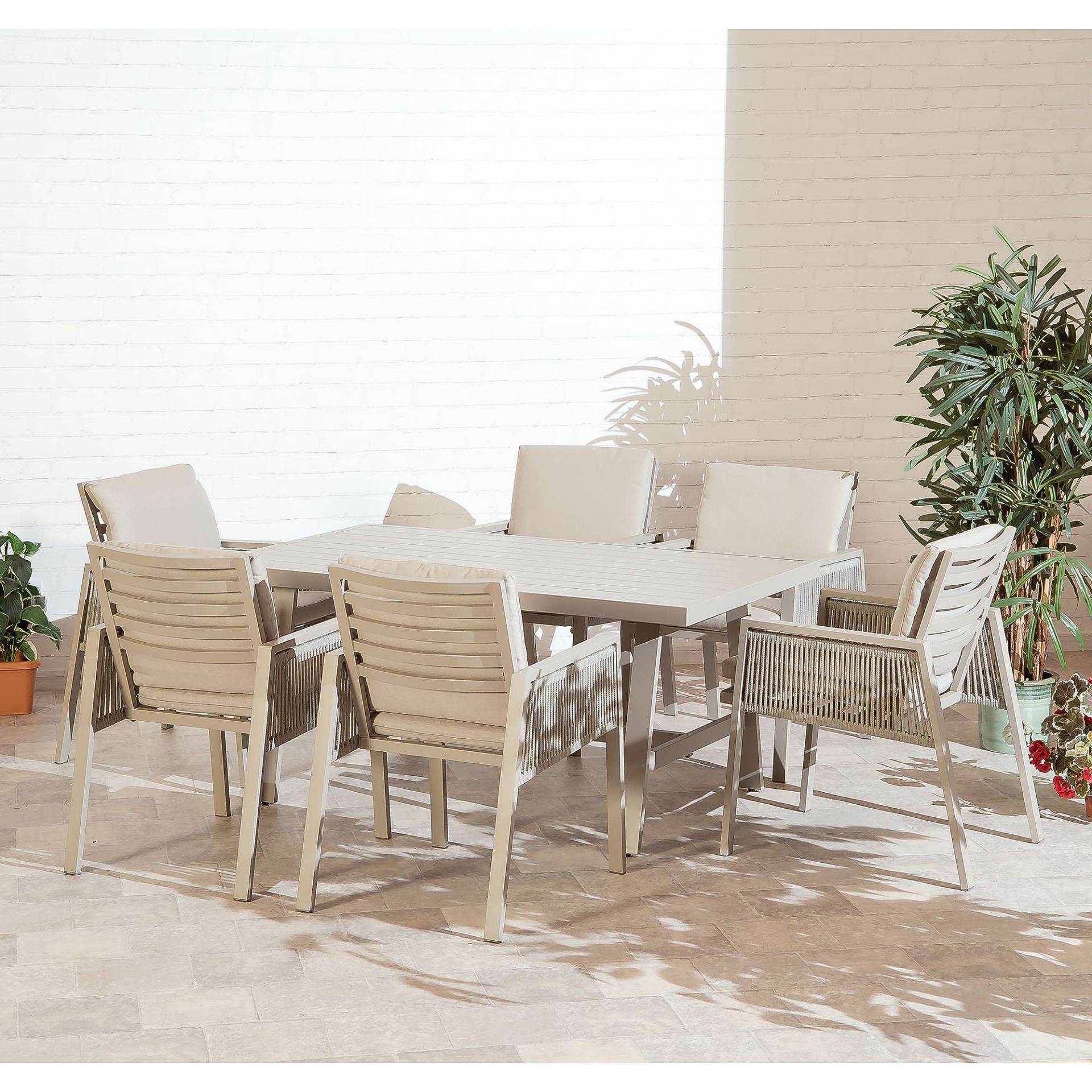 HOPETOWN OUTDOOR DINING COLLECTION 7PCS ALUMINIUM GARDEN ROPE SET BRAND NEW RRP £1799