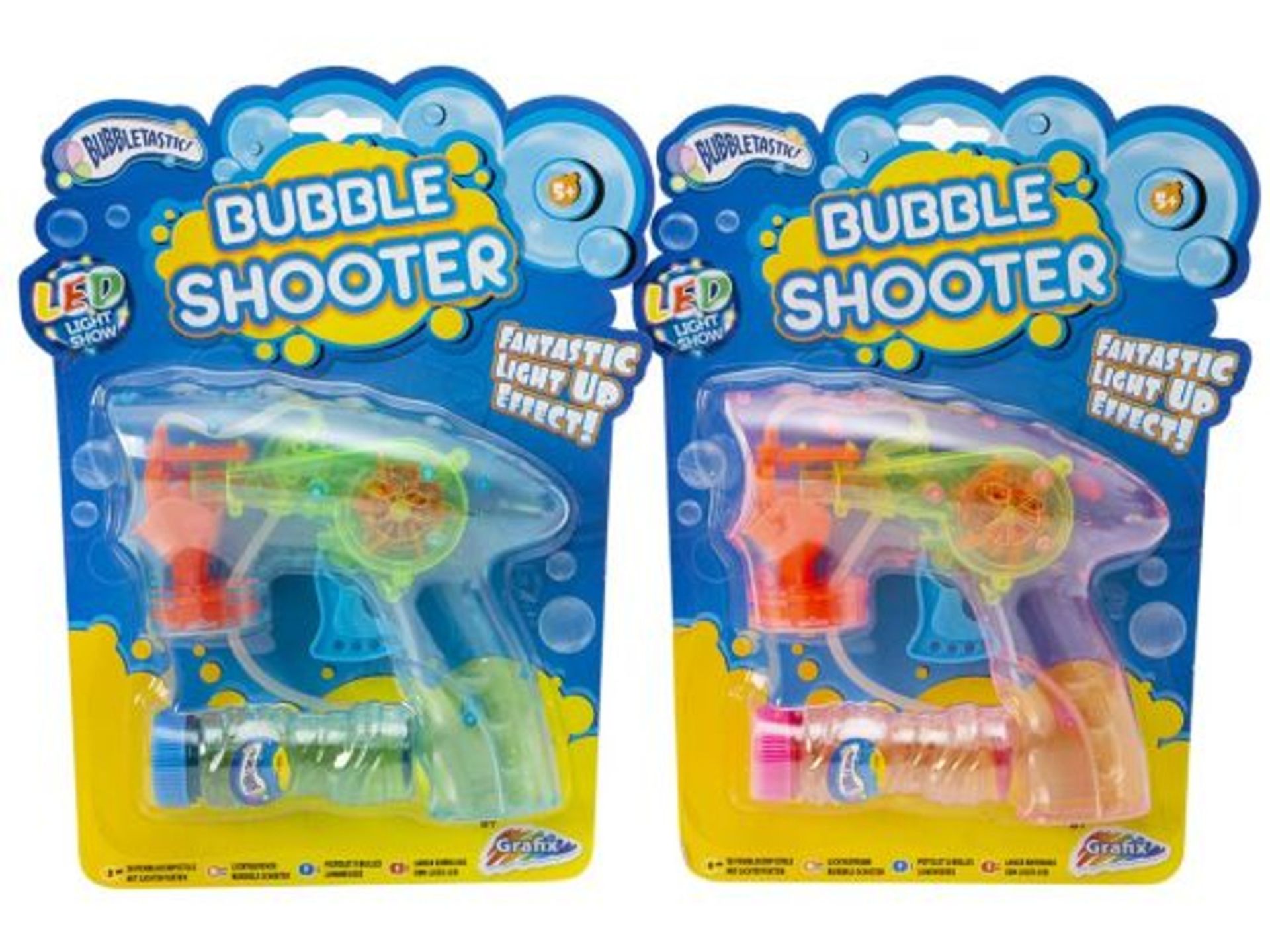 BOX OF 24 X LIGHT UP BUBBLE SHOOTERS + BOTTLE OF BUBBLES