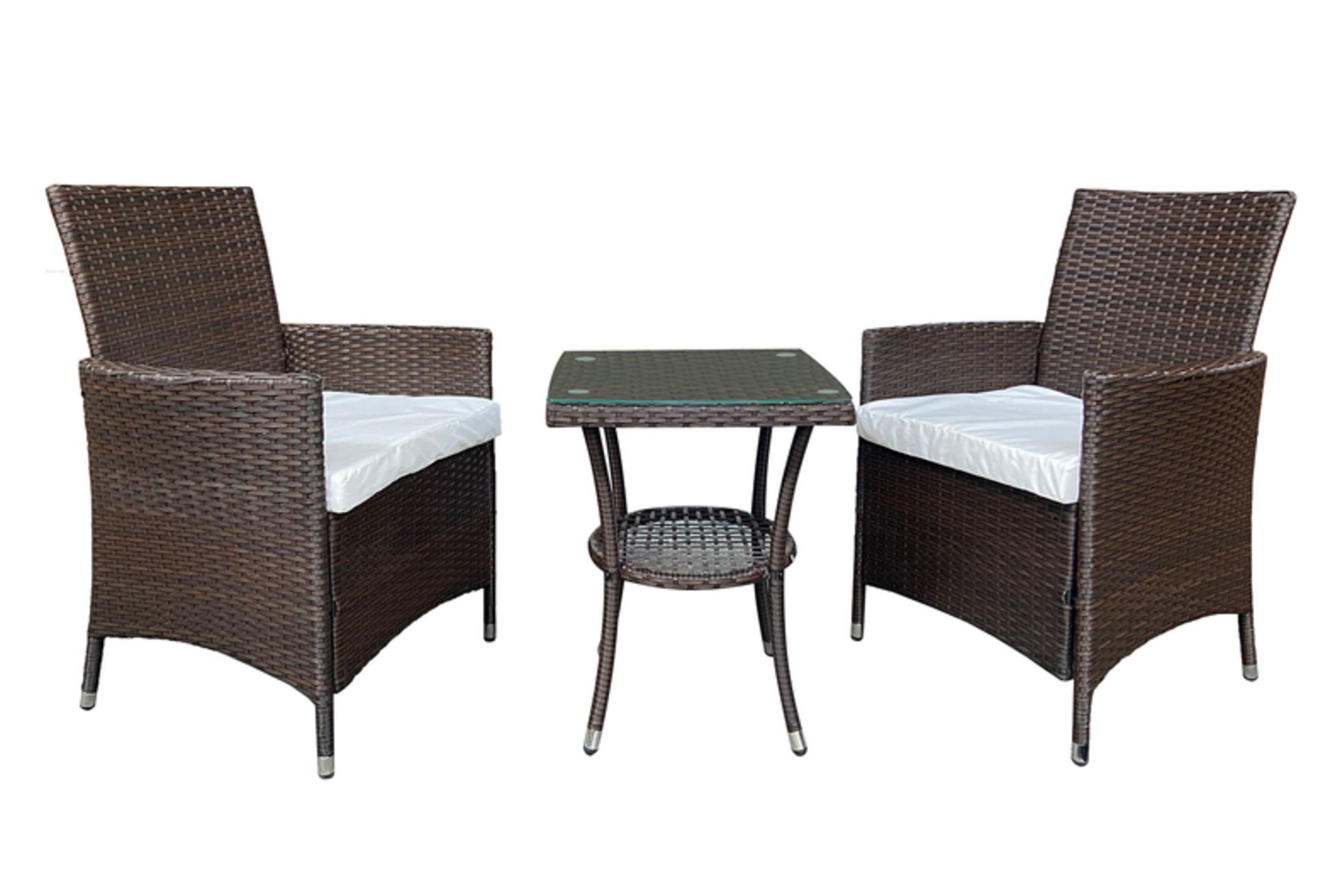 JOBLOT OF 10 X 2-SEATER RATTAN BISTRO GARDEN FURNITURE SET - ASSORTED COLOURS - Image 2 of 3