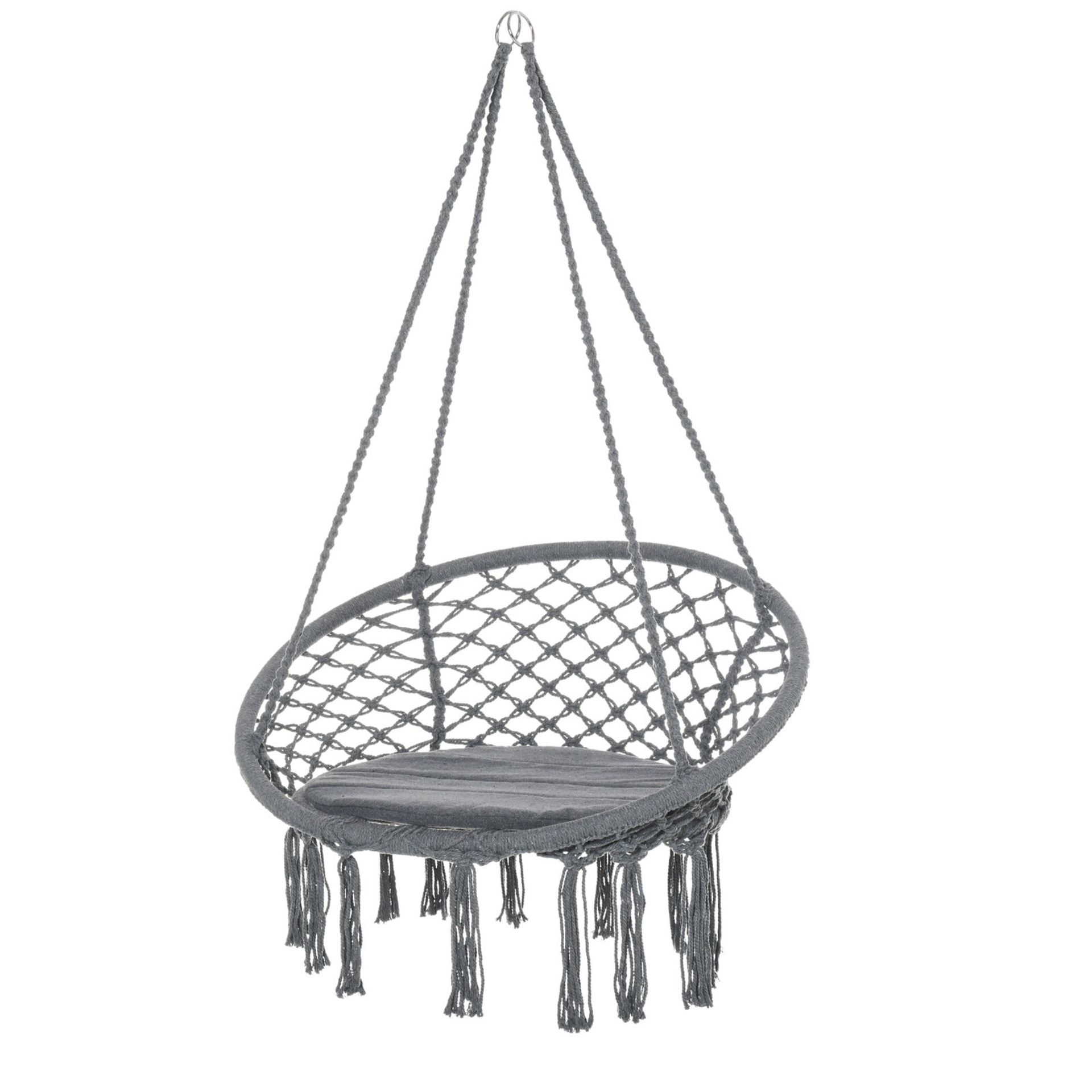 **NEW** MACRAME HANGING CHAIR SWING HAMMOCK FOR INDOOR & OUTDOOR USE GREY>>DELIVERY AVAILABLE<< - Image 2 of 2